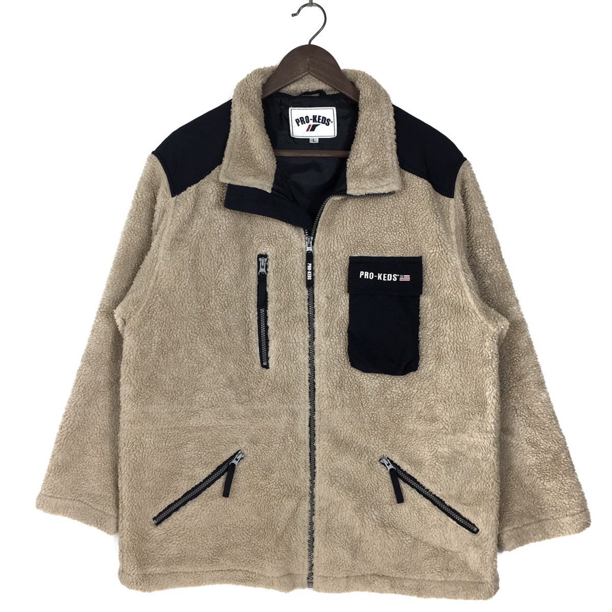 image of Pro Keds Fleece Jacket Full Zipper Deep Pile Fleece in Cream/Black, Men's (Size Large)
