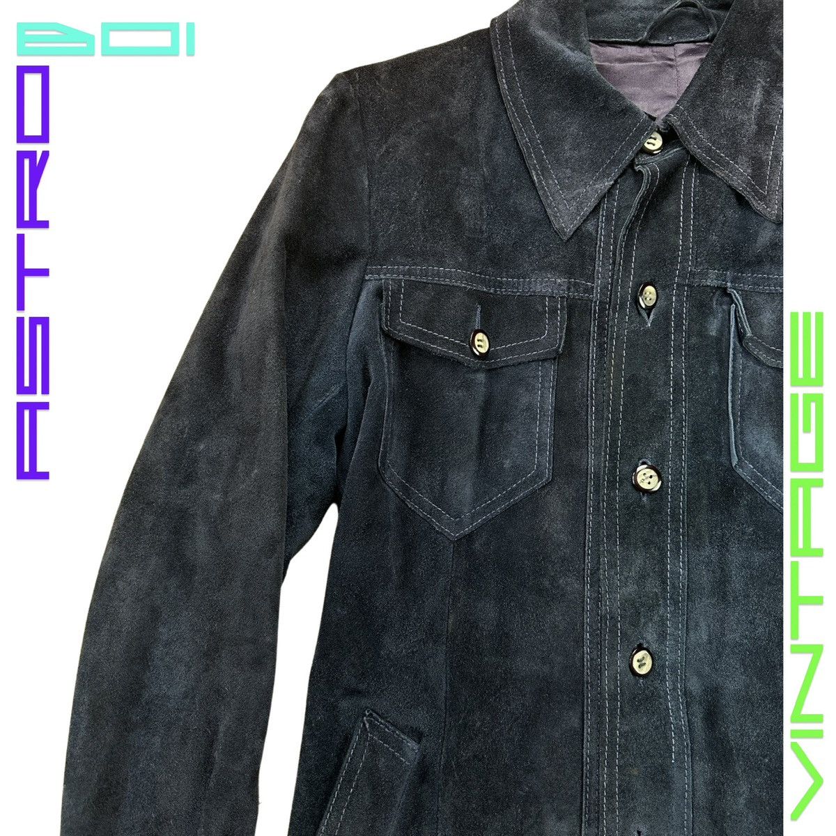 image of Genuine Leather x Leather Jacket Vintage 70's Navy Suede Leather Jacket _ Medium in Blue, Women's