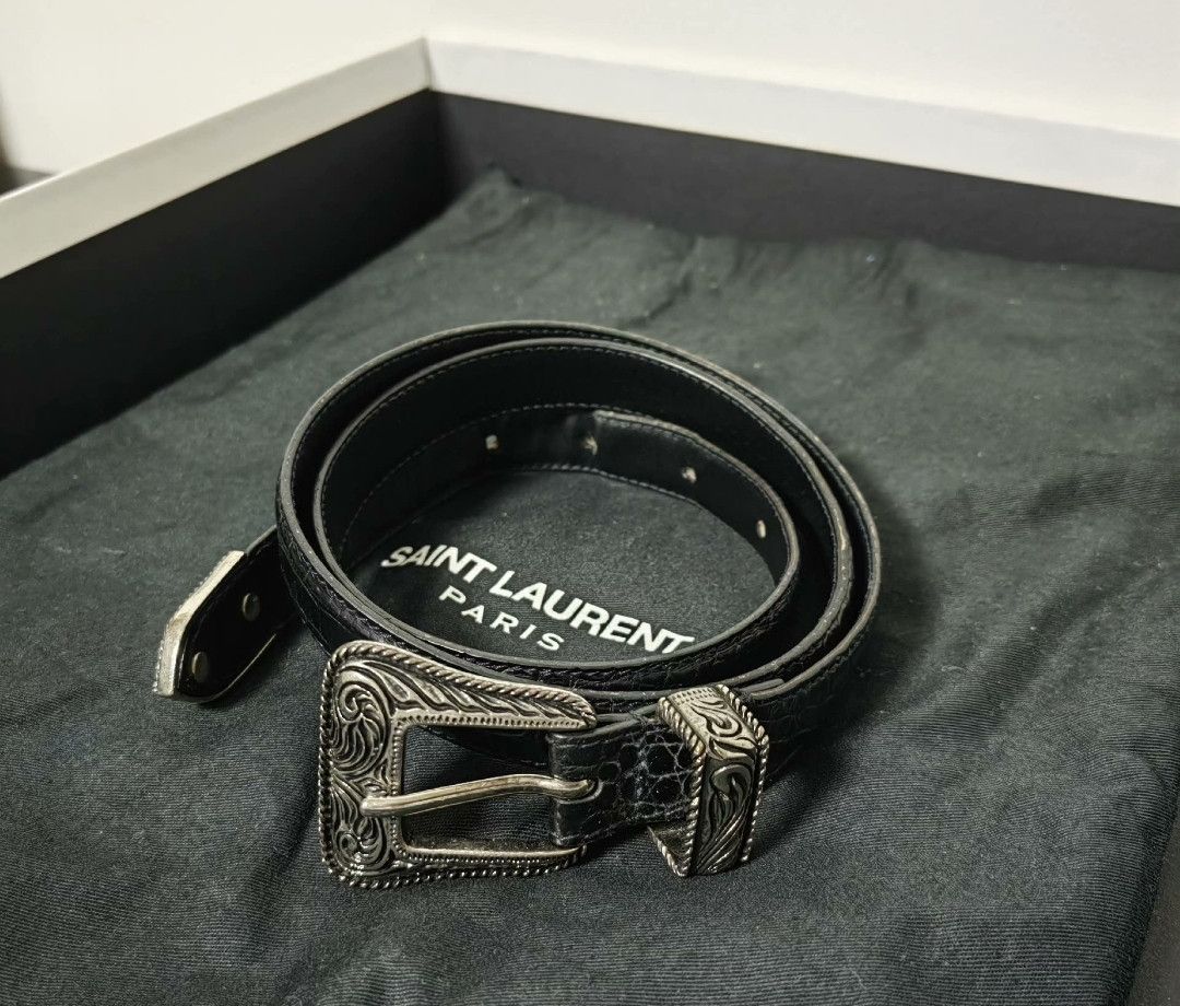 Saint Laurent Paris Saint Laurent Carved crocodile print belt Size 40 - 1 Thumbnail