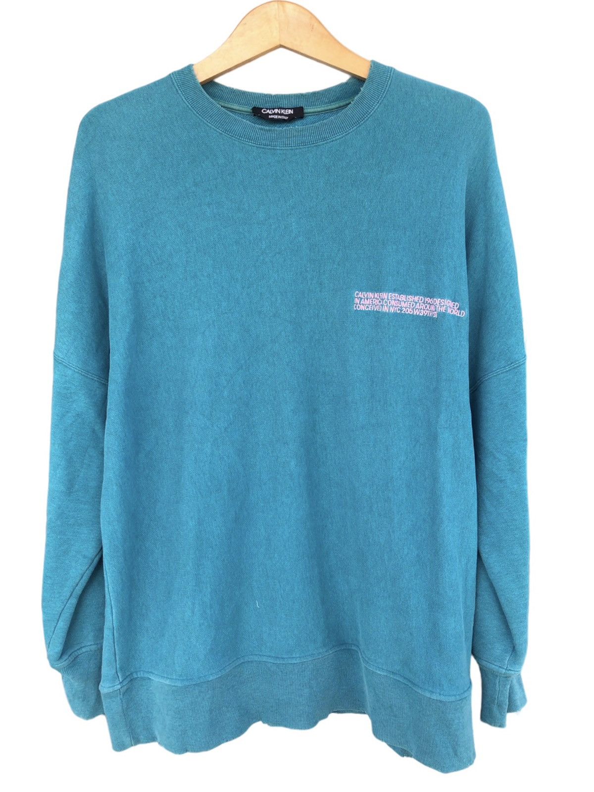 image of Calvin Klein 205W39Nyc Raf Simons Ss19 Sweatshirt Oversize in Aqua Green, Men's (Size XL)