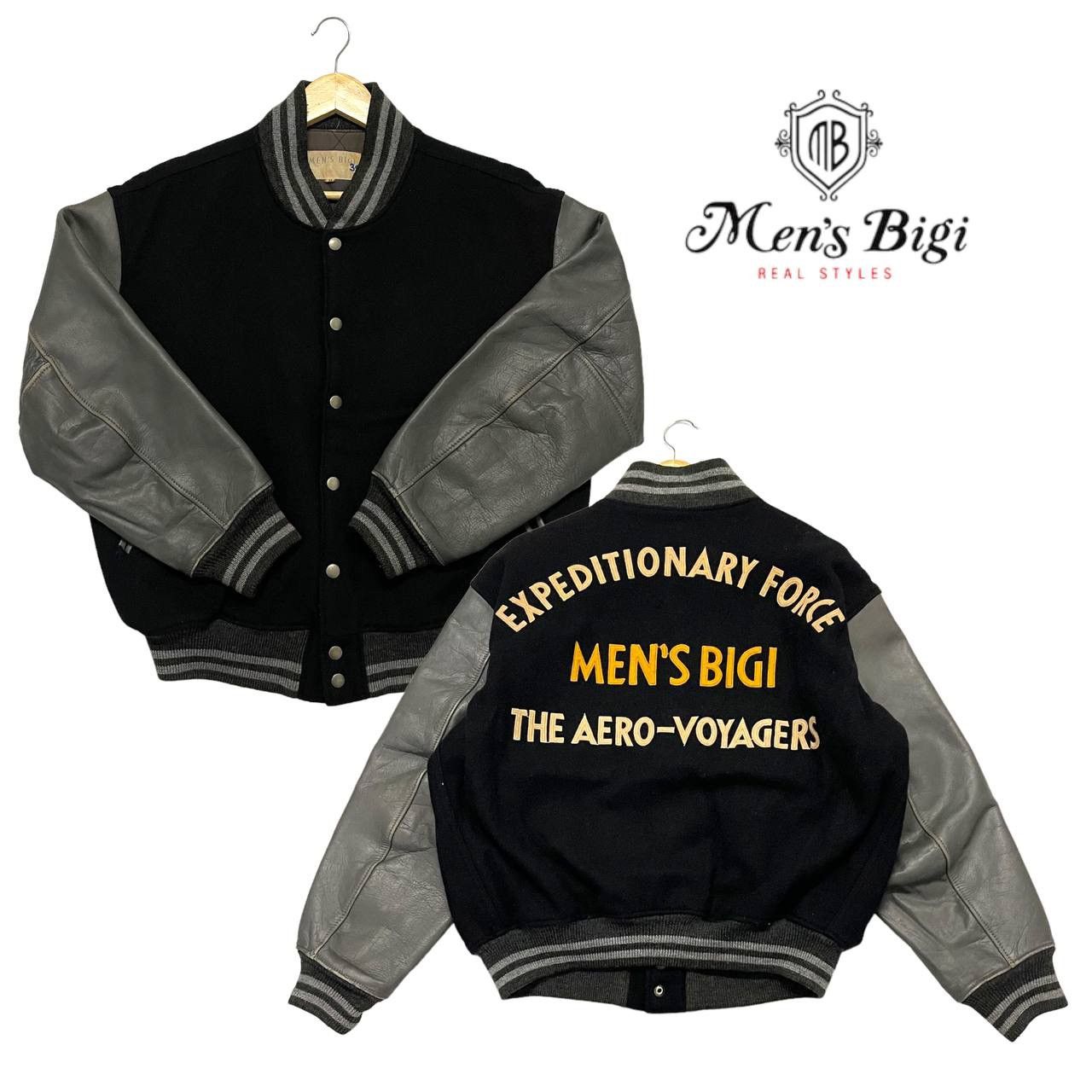 image of Men Bigi Vintage Varsity Back Hit Jacket in Black (Size Large)