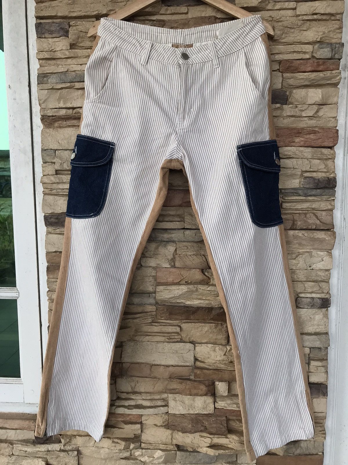 image of Innovant Hybrid Cotton Corduroy Patchwork Cargo Pants in White/Brown, Men's (Size 31)