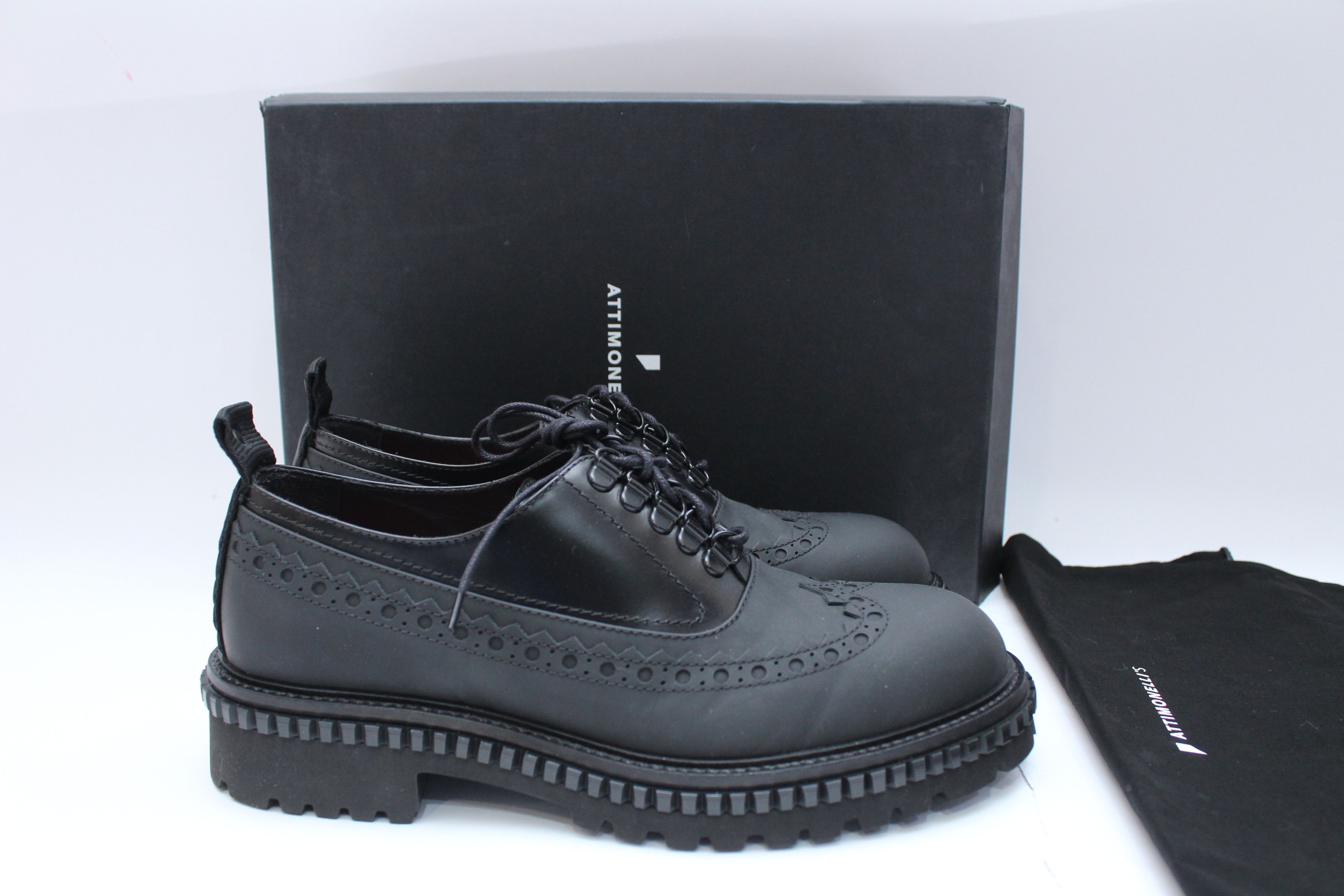 image of Combat Boots x Hype 800$ Attimonellis Brogue Leather Shoes Made In Italy Hype, Men's