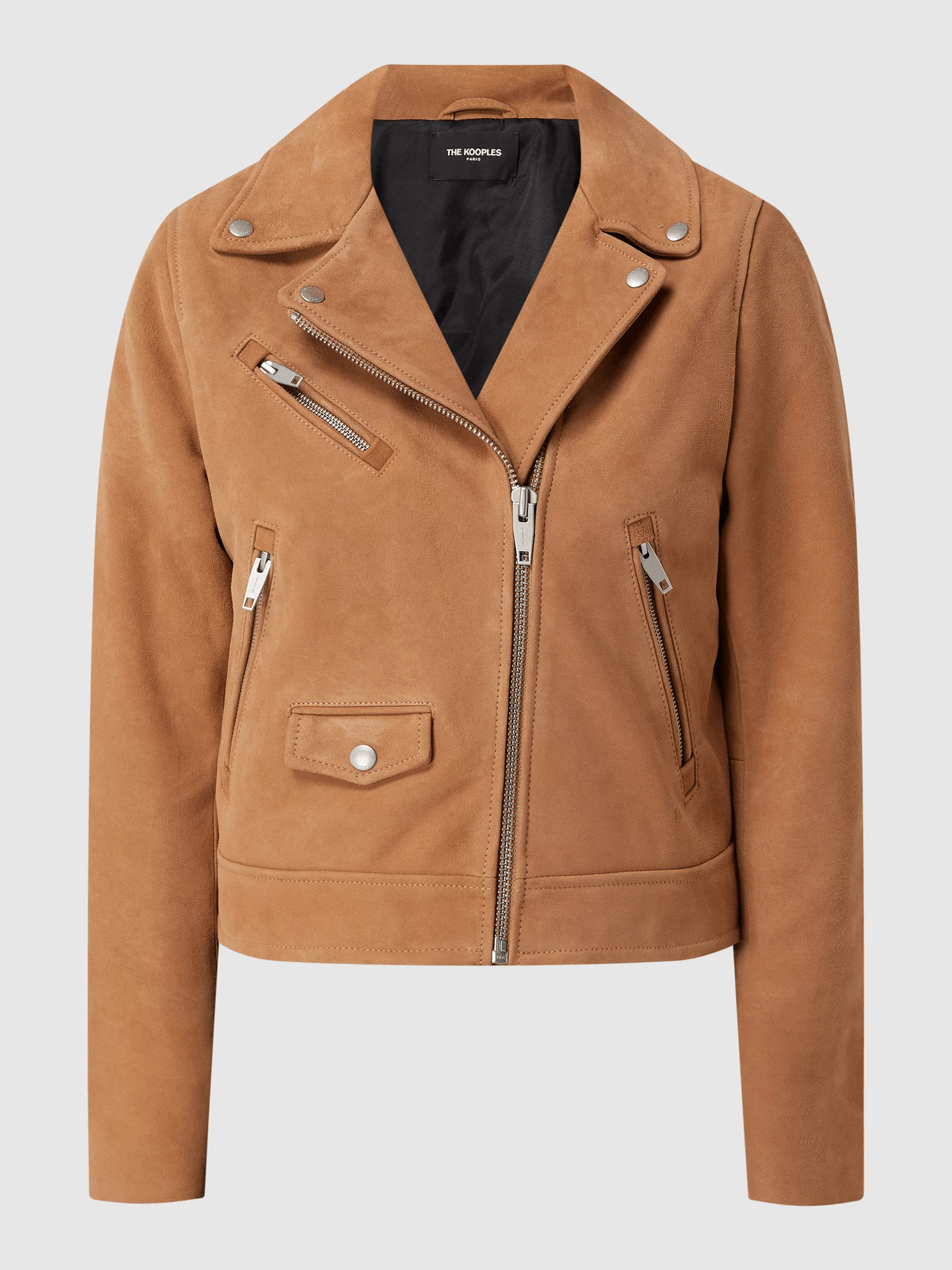 image of Leather Jacket The Kooples Camel Leather Suede Biker Short Jacket Size M, Women's