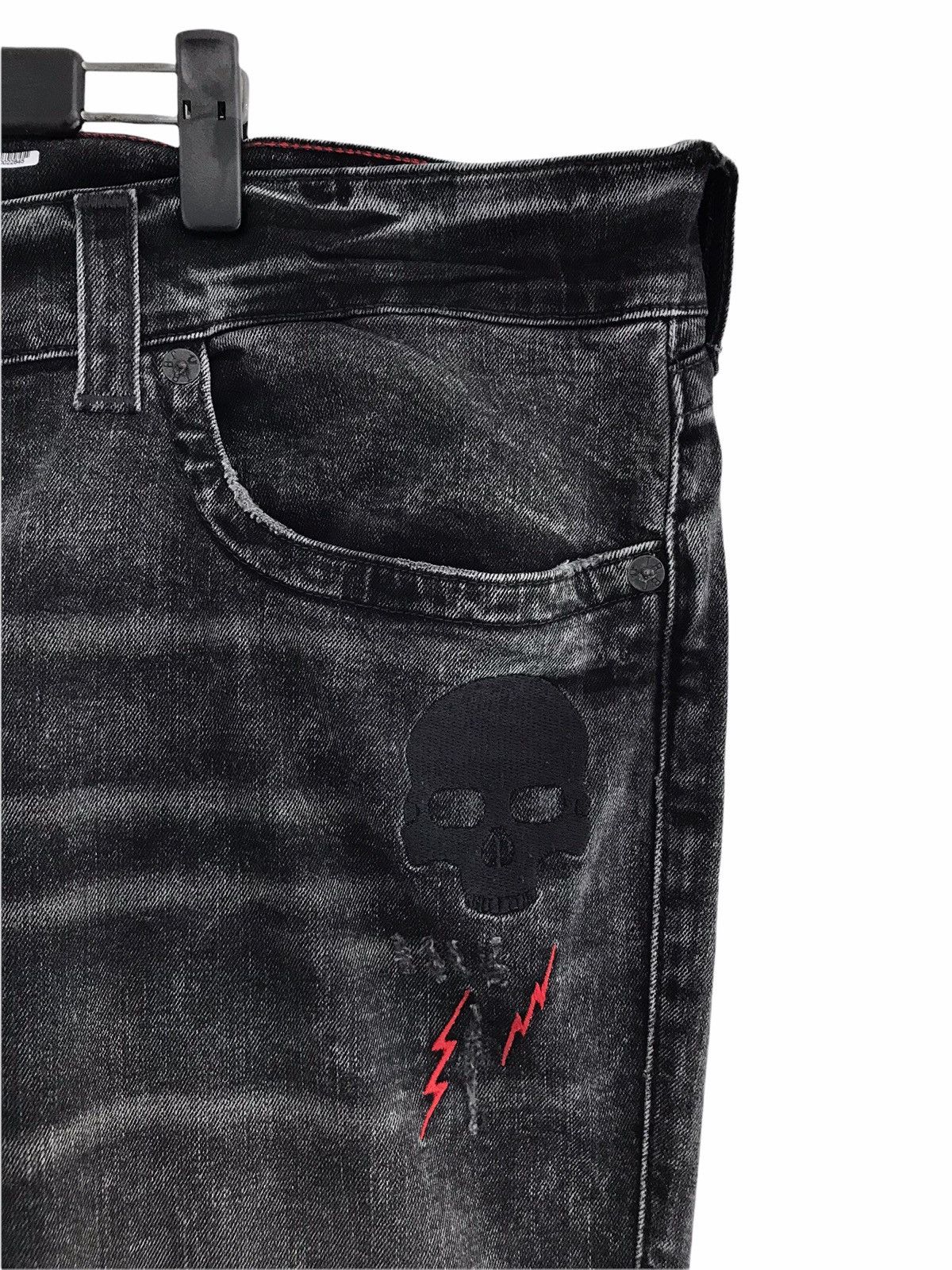 True Religion Black Acid Wash Skull Embroidery Stretch Skinny Jeans Size US 38 / EU 54 - 3 Thumbnail