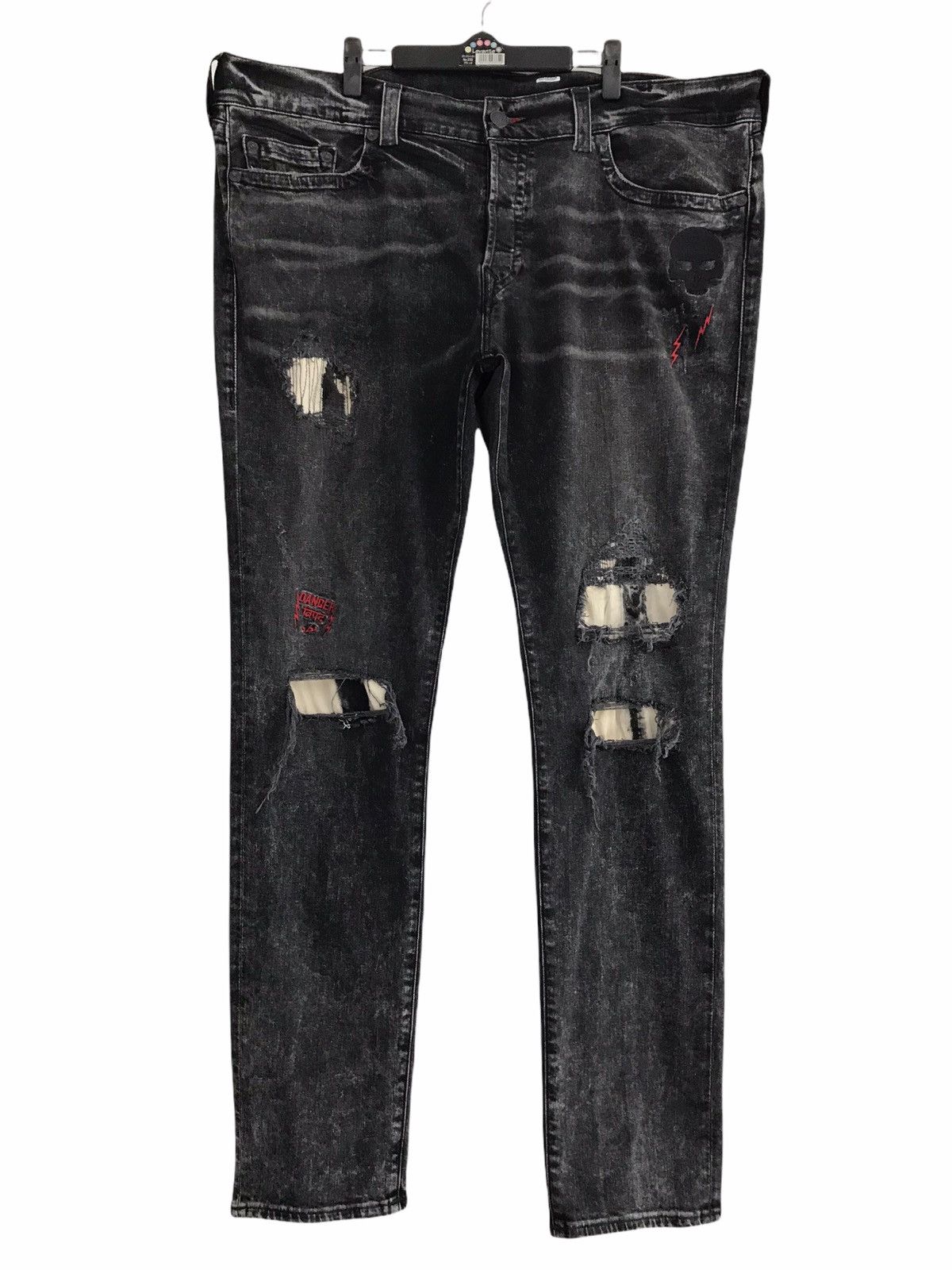 True Religion Black Acid Wash Skull Embroidery Stretch Skinny Jeans Size US 38 / EU 54 - 1 Thumbnail