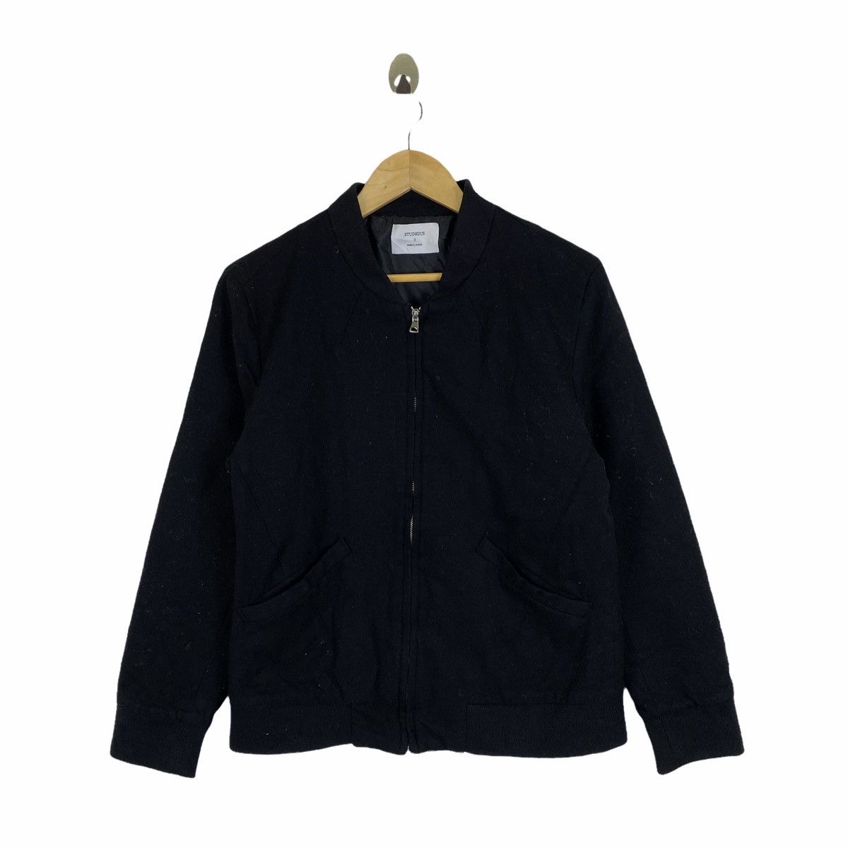 image of Studious Zipper Wool Bomber Jacket in Black, Men's (Size Small)