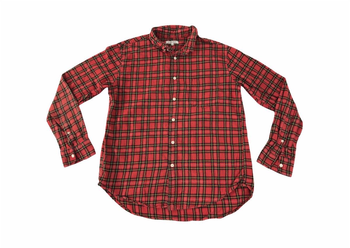 Flannel Global Work Button Shirt Single Pocket Plaid Checked