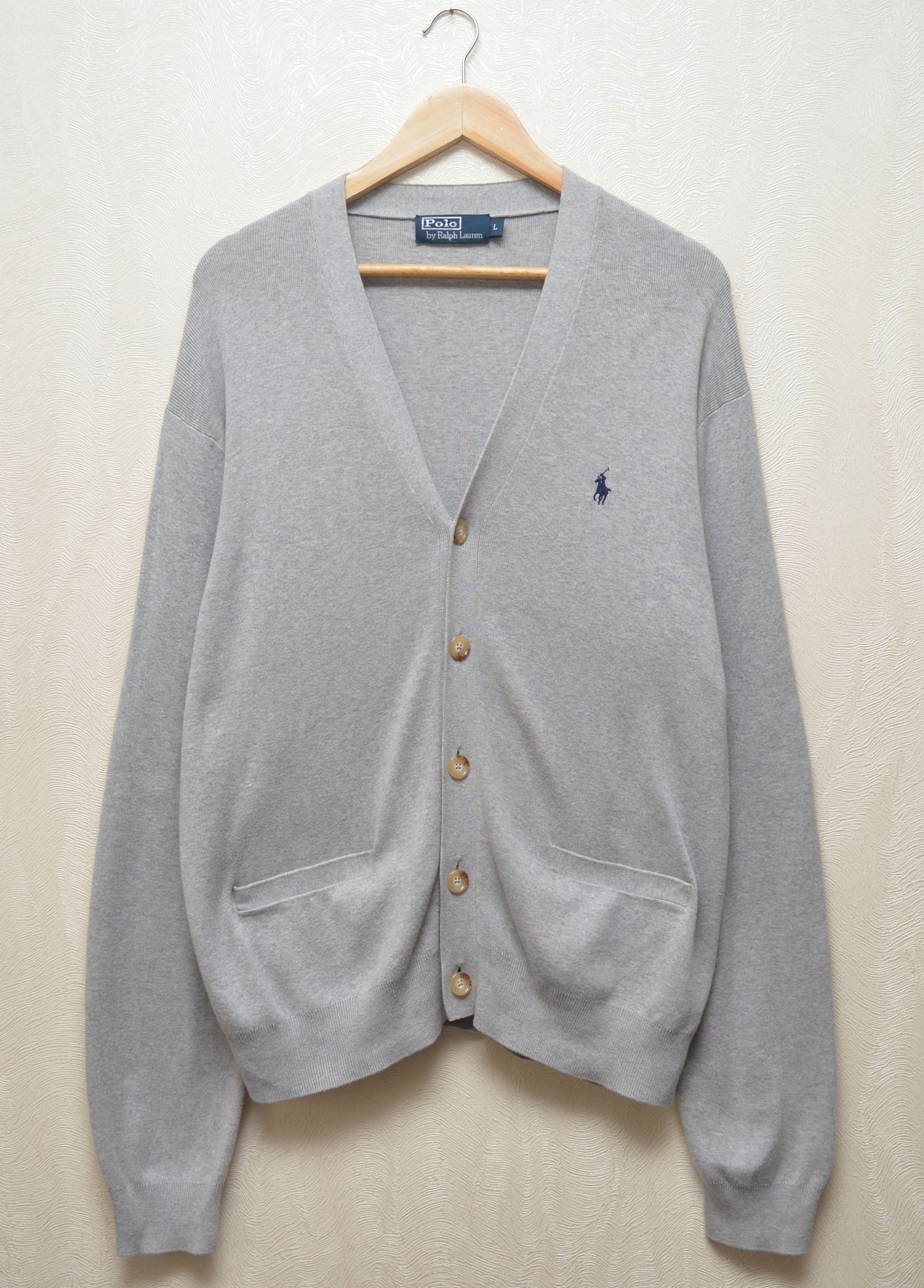 Polo Ralph Lauren × Vintage Polo Ralph Lauren Knit Grey Cardigan Sweater Vintage Size US L / EU 52-54 / 3 - 1 Thumbnail