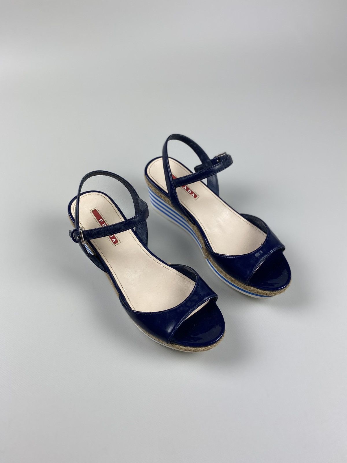 image of Prada Vintage Women’S Platform Sandals Heels Wedge Shoes in Navy, Women's (Size 6.5)