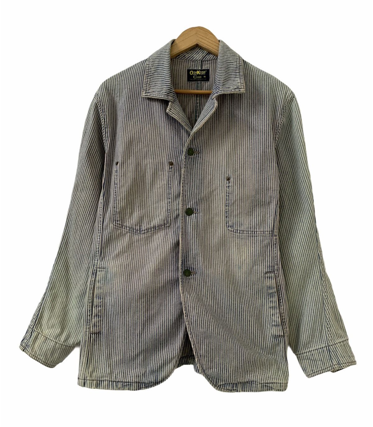 image of Oshkosh Classic Hickory Stripe Workwear Jacket in Grey, Men's (Size Small)