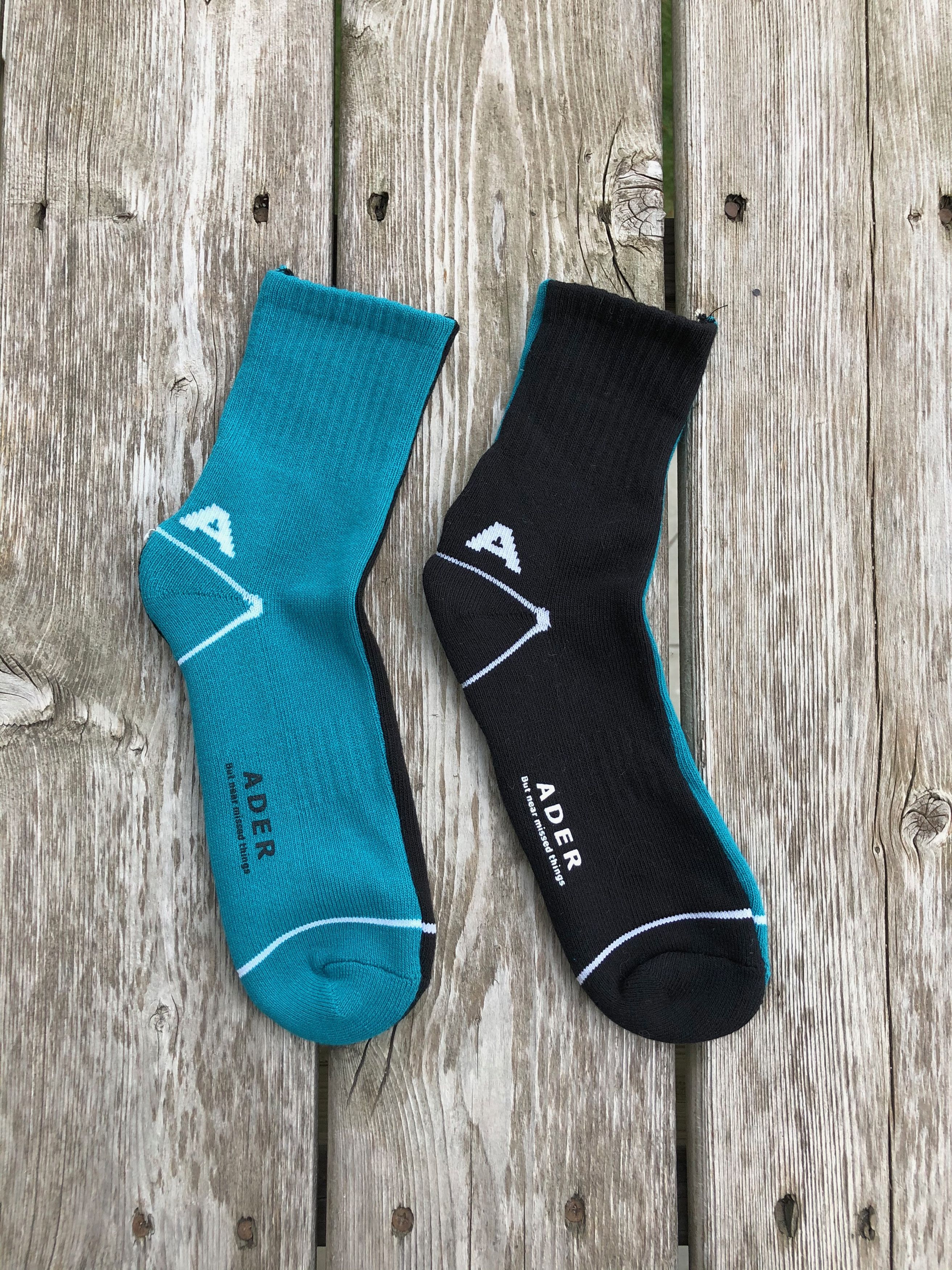 Ader Error Ader Error Bicolor Sewing Socks in Black Teal Size ONE SIZE - 1 Thumbnail