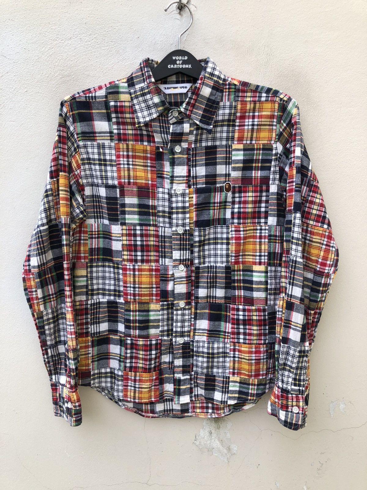 Bape VTG A Bathing Ape Japan Multi Color Patchwork Button Shirt Size US S / EU 44-46 / 1 - 1 Thumbnail