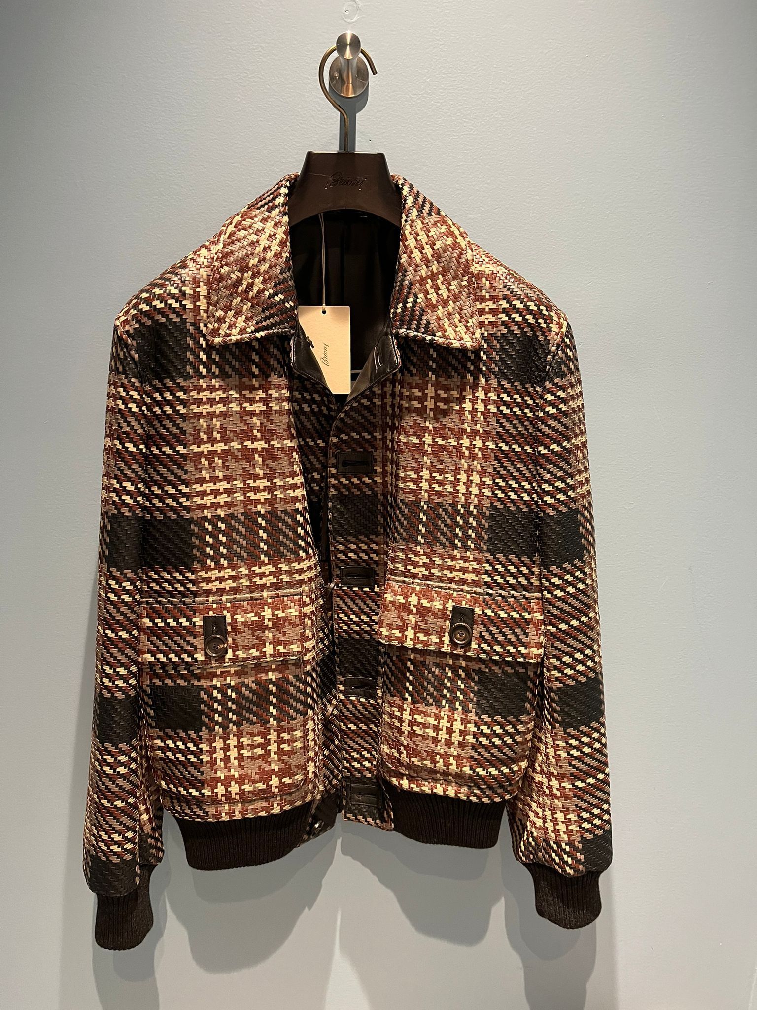 image of Brioni Woven Leather Jacket In Multicolor, Men's (Size Medium)