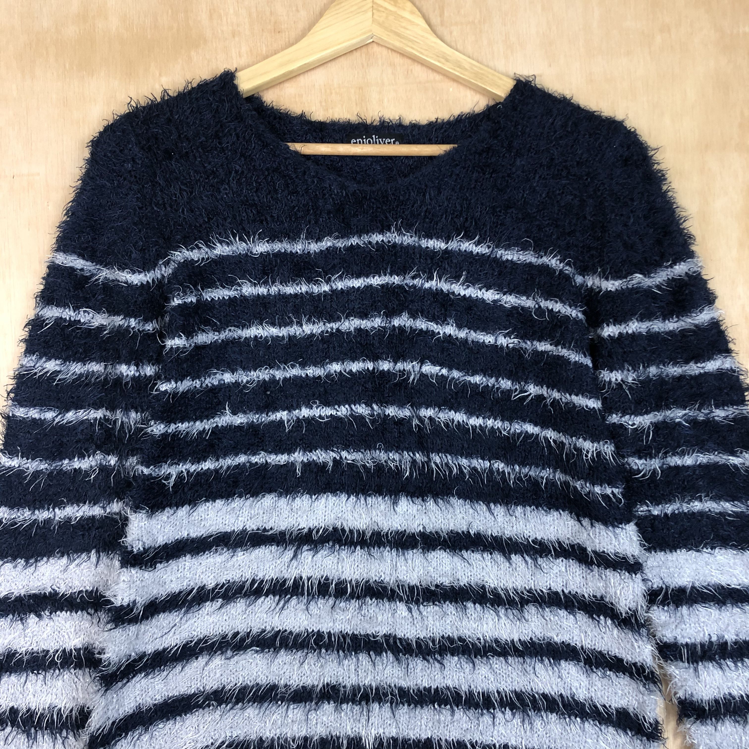 OVER THE STRiPES DLL Enjoliver Mohair fur shagg shaggy knitwear #c029 Size US M / EU 48-50 / 2 - 7 Thumbnail
