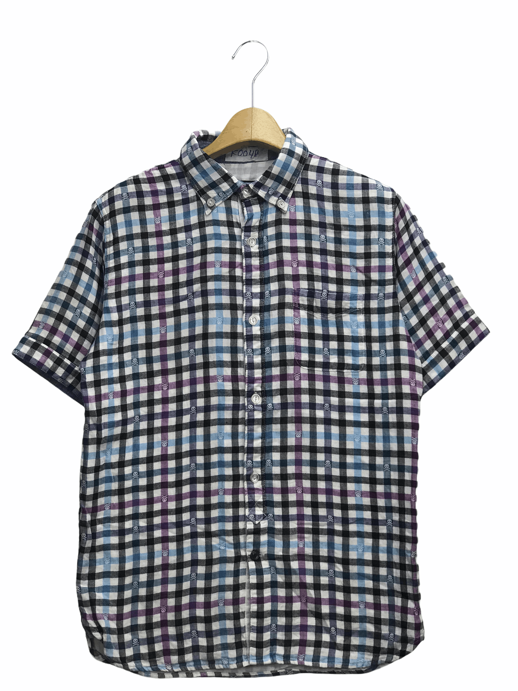 image of Beams Plus Beams Checkered Skull Design Flannel, Men's (Size Medium)