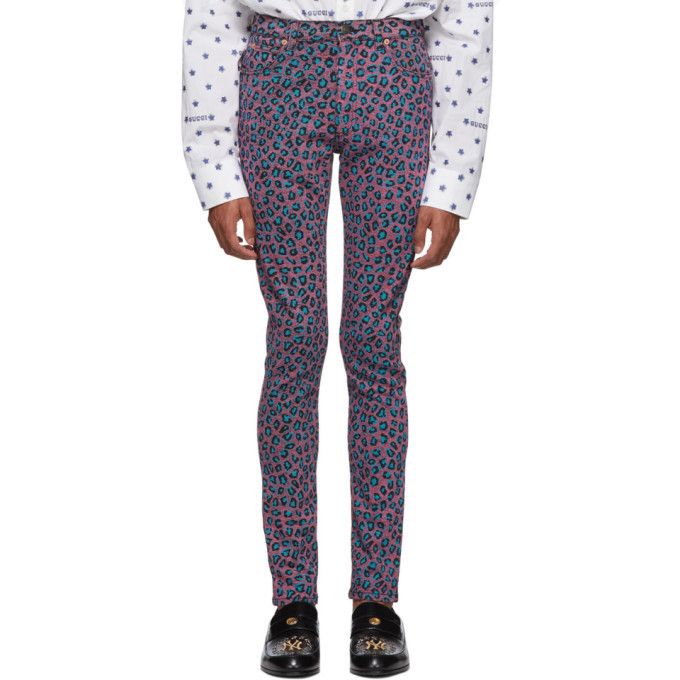 Gucci Pink Leopard Print Stretch Skinny Jeans Size US 29 - 3 Thumbnail