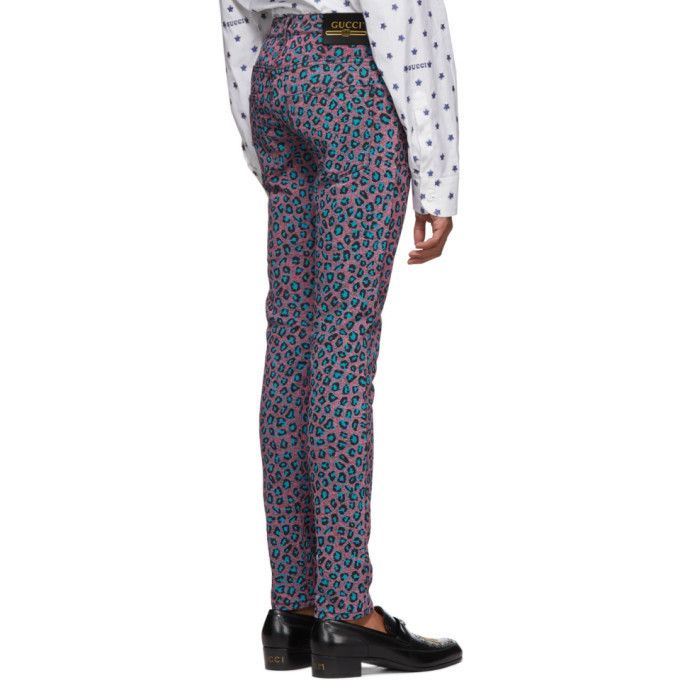 Gucci Pink Leopard Print Stretch Skinny Jeans Size 29" - 5 Thumbnail
