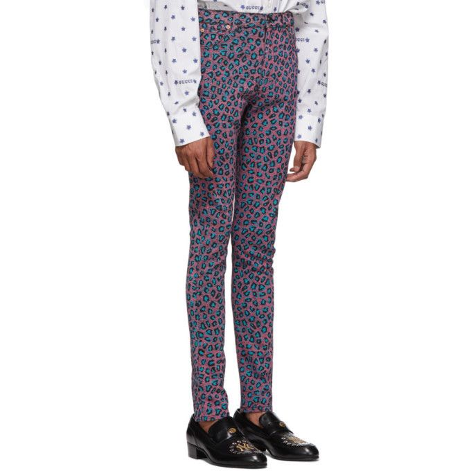 Gucci Pink Leopard Print Stretch Skinny Jeans Size 29" - 4 Thumbnail