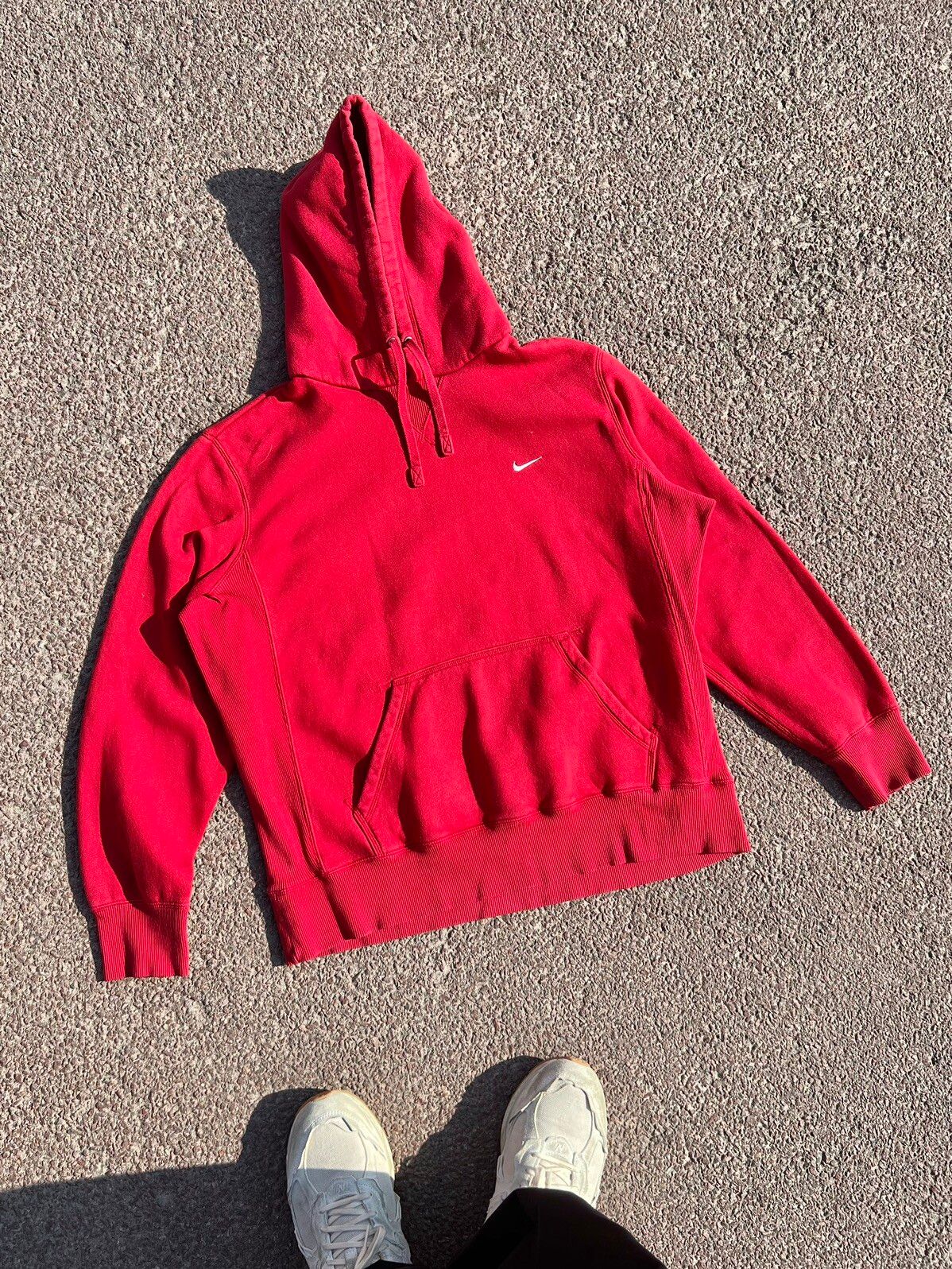 Pre-owned Nike X Vintage Nike Y2k Small Embroidery Swoosh Contrast Color Hoodie In Red