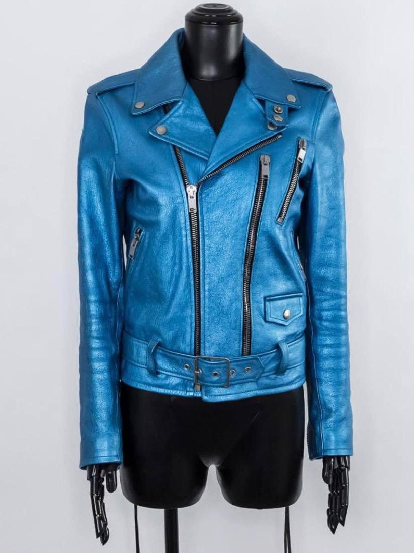 image of Grail! Saint Laurent Paris Electric Blue L17 Leather Jacket, Men's (Size Small)