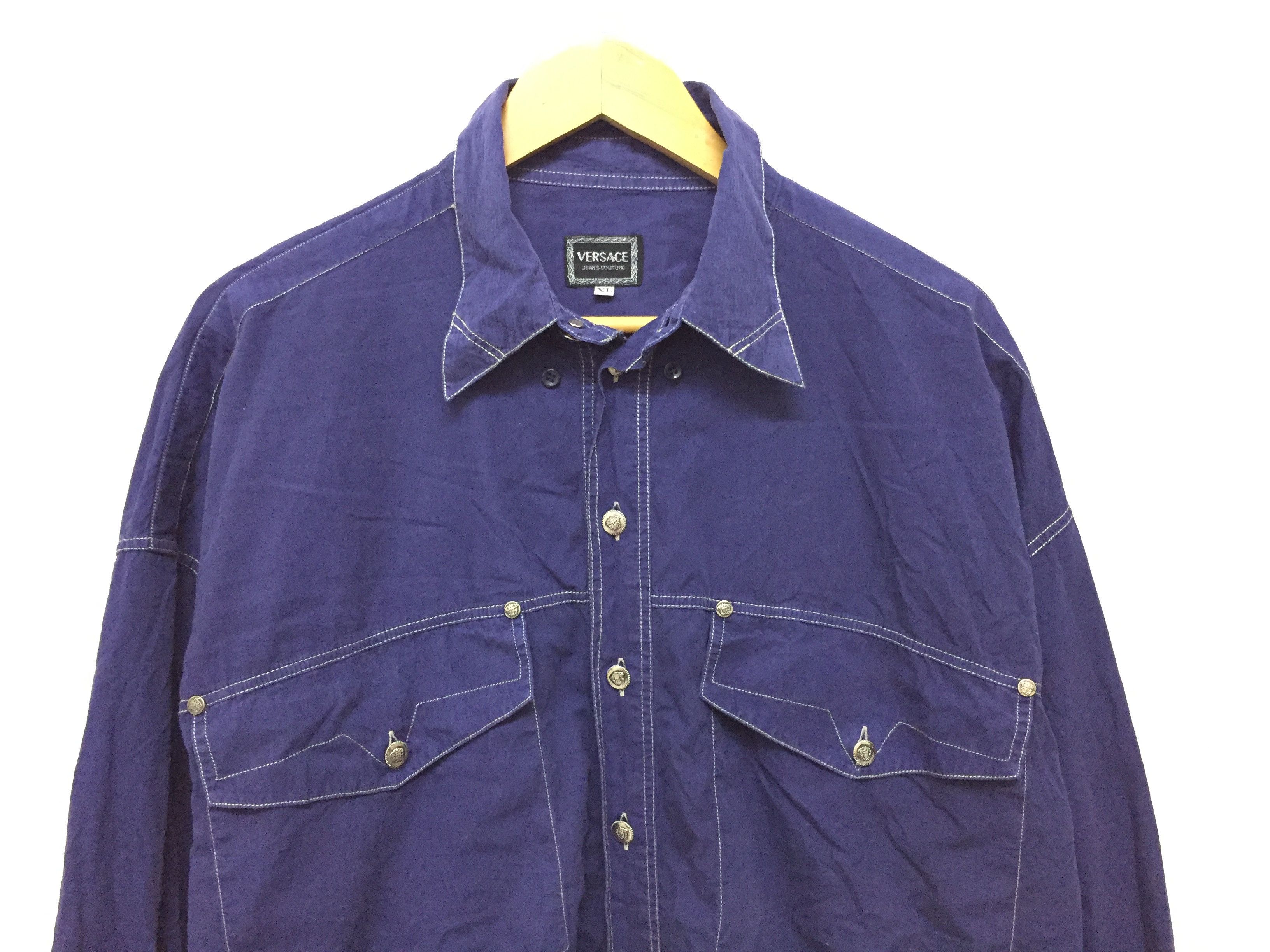 Versace × Versace Jeans Couture × Vintage 90's VERSACE Contrast stitch Medusa Head Button Button Down Size US XL / EU 56 / 4 - 3 Thumbnail