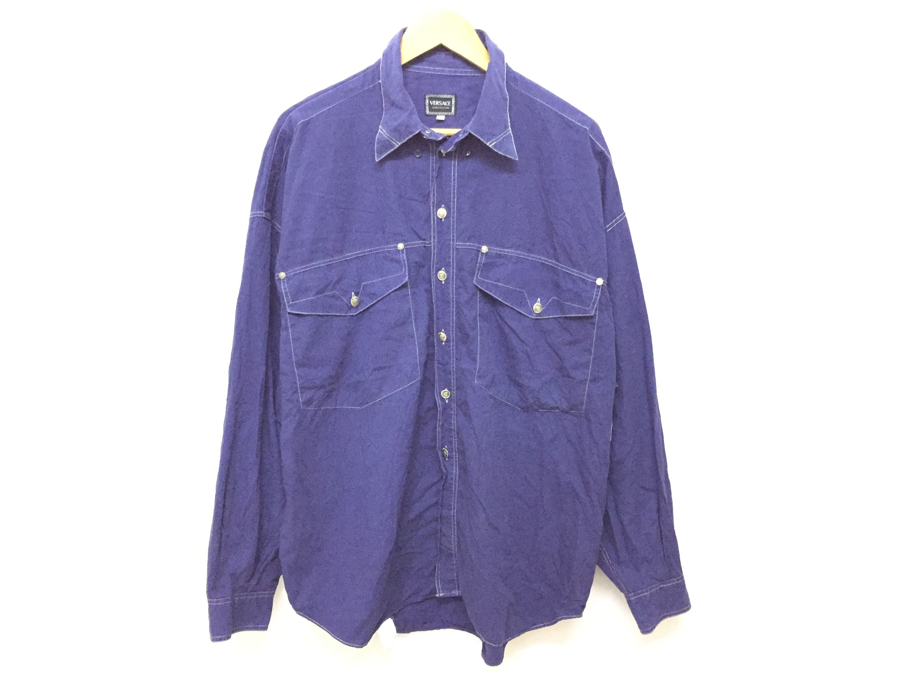 Versace × Versace Jeans Couture × Vintage 90's VERSACE Contrast stitch Medusa Head Button Button Down Size US XL / EU 56 / 4 - 2 Thumbnail