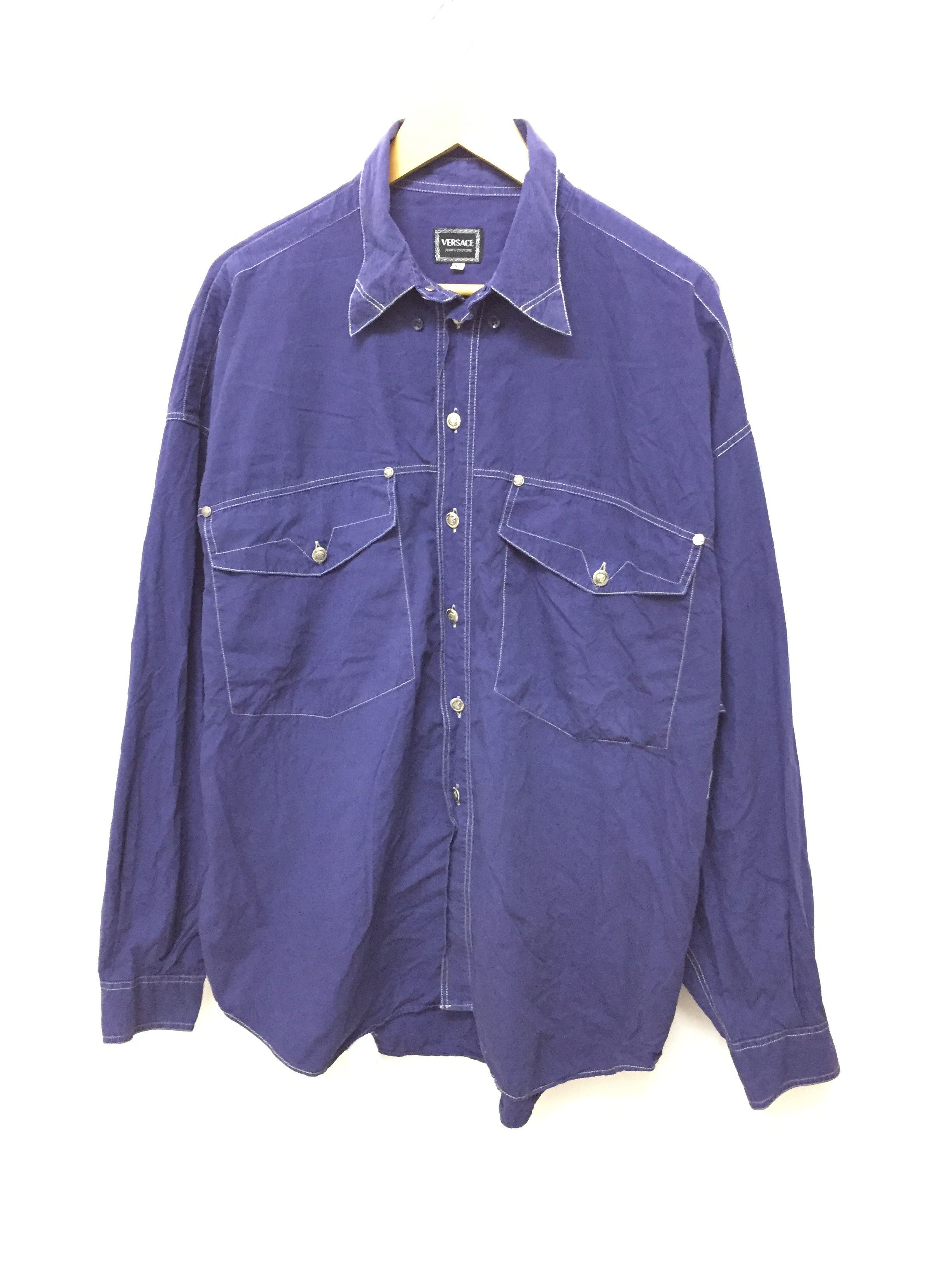 Versace × Versace Jeans Couture × Vintage 90's VERSACE Contrast stitch Medusa Head Button Button Down Size US XL / EU 56 / 4 - 1 Thumbnail