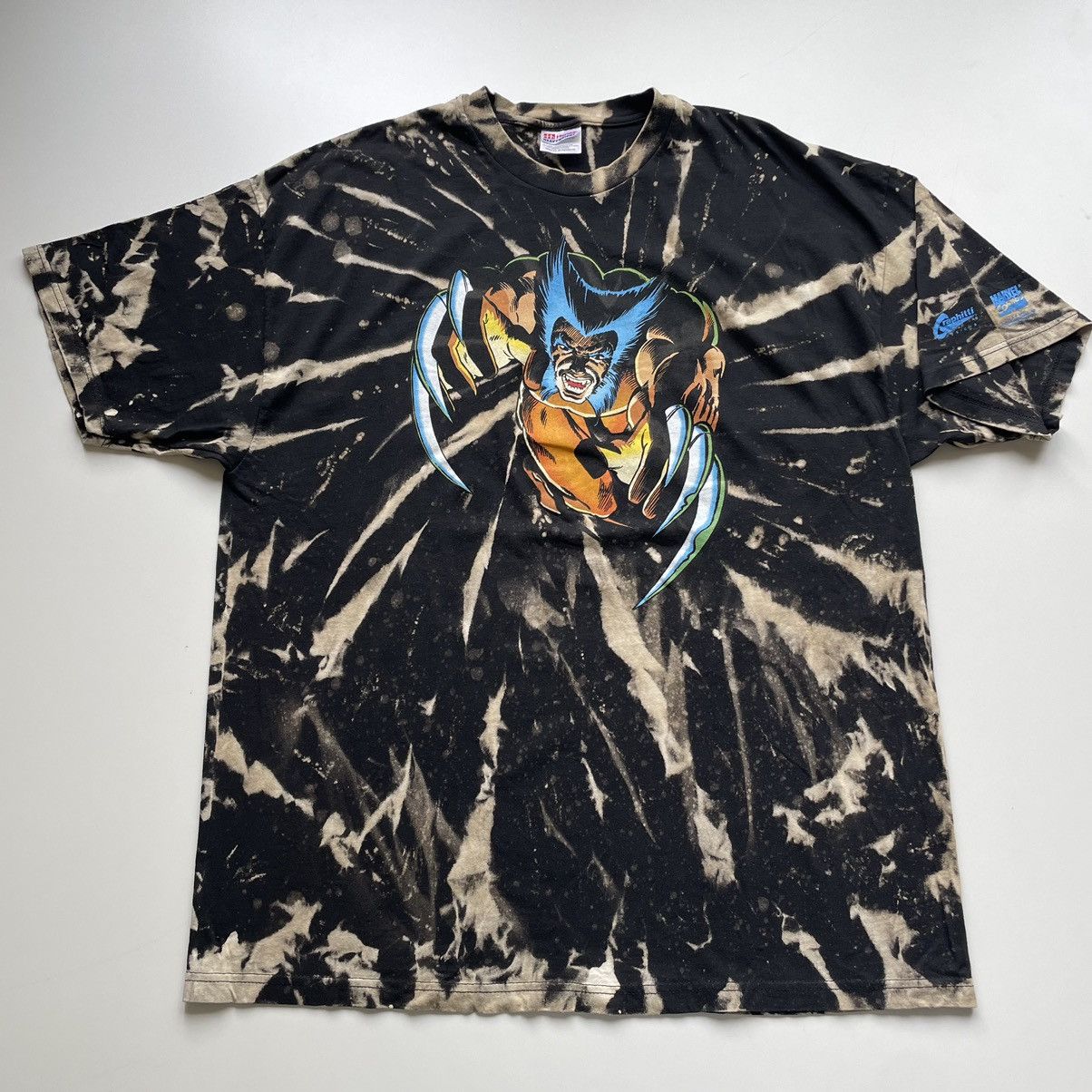 image of Made In USA x Marvel Comics Vintage 2001 Wolverine Marvel Graphic Bleach Tie Dye T Shirt in Black (