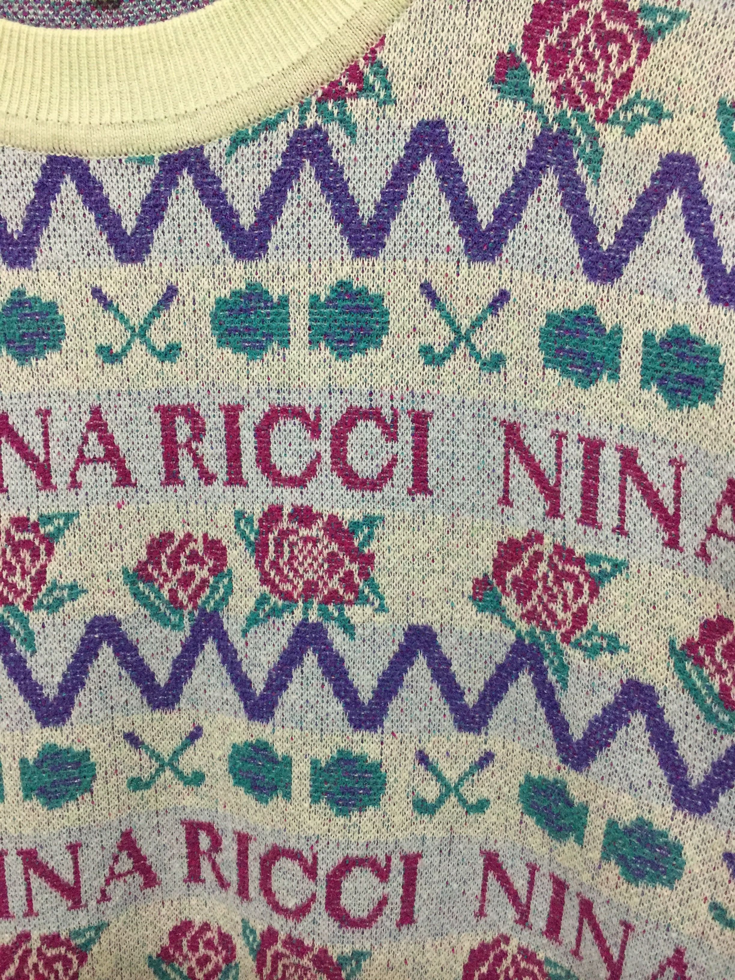 Nina Ricci 90's Nina Ricci sport intarsia jacquard rose knitting Size L / US 10 / IT 46 - 5 Thumbnail