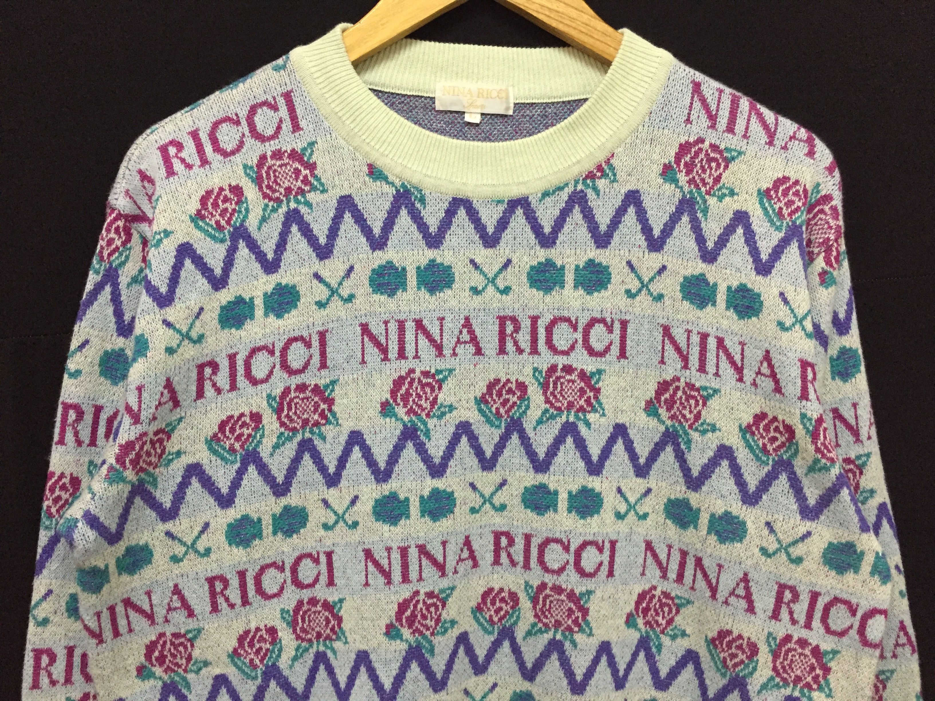 Nina Ricci 90's Nina Ricci sport intarsia jacquard rose knitting Size L / US 10 / IT 46 - 3 Thumbnail