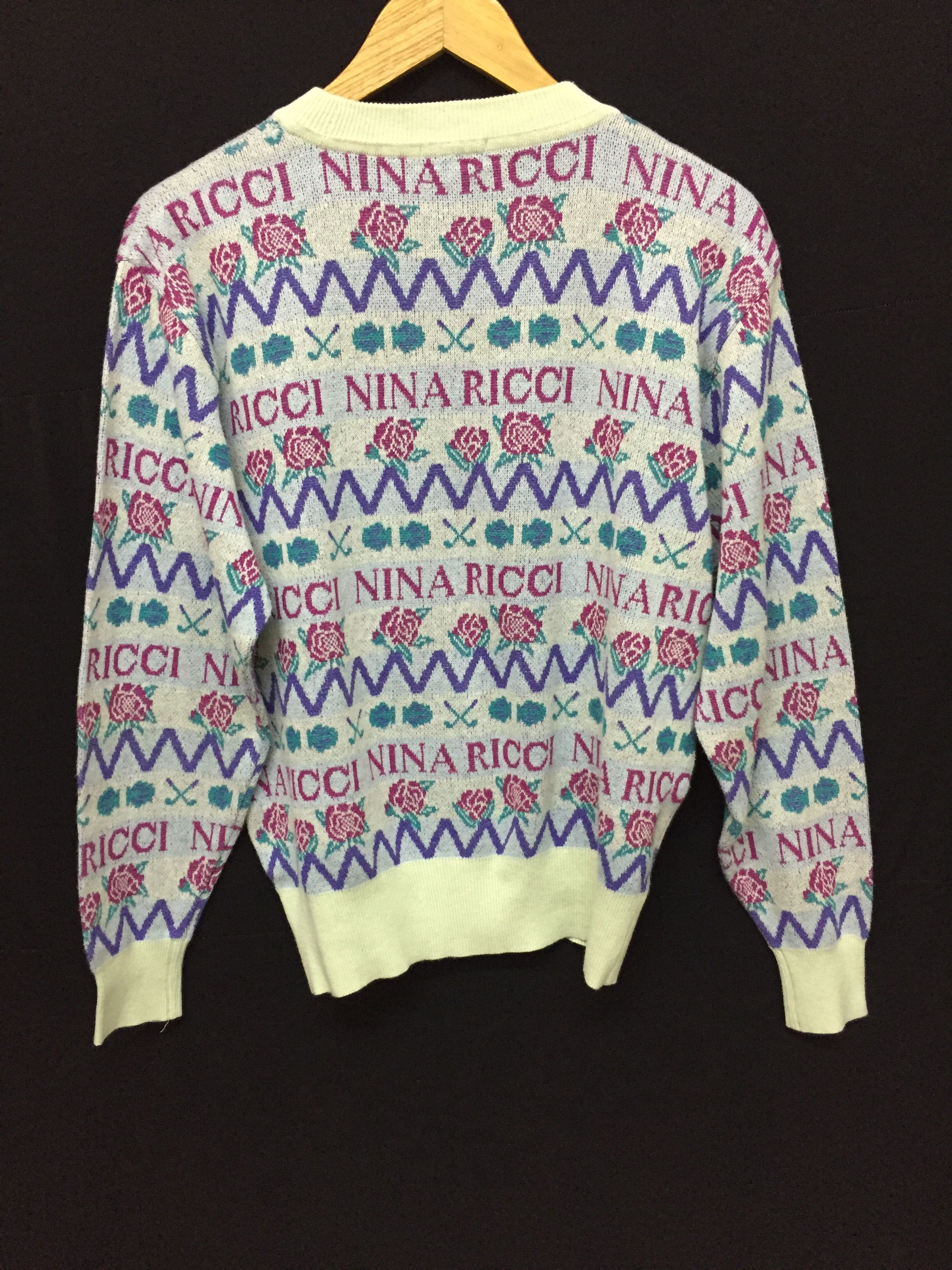 Nina Ricci 90's Nina Ricci sport intarsia jacquard rose knitting Size L / US 10 / IT 46 - 8 Thumbnail