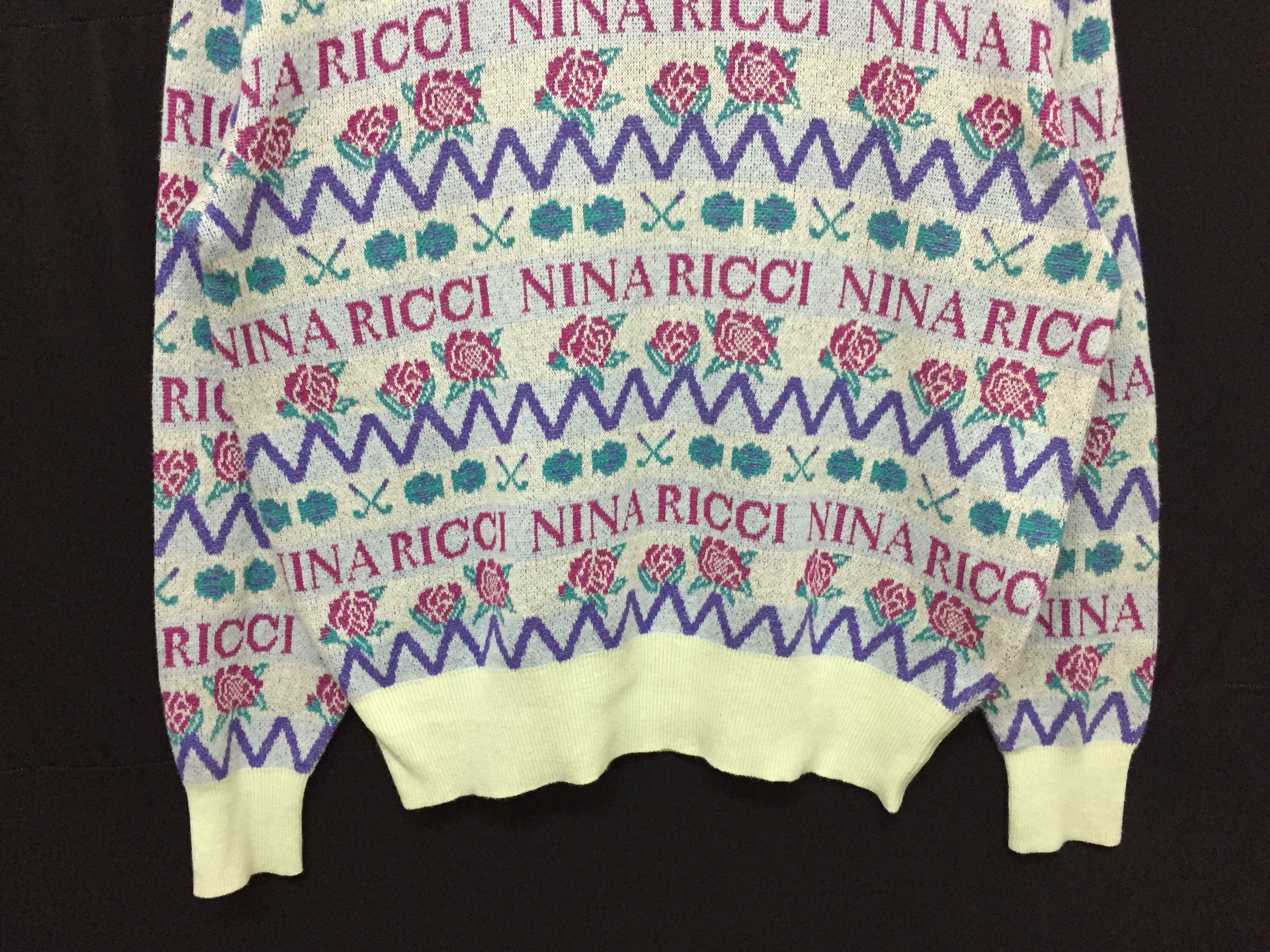 Nina Ricci 90's Nina Ricci sport intarsia jacquard rose knitting Size L / US 10 / IT 46 - 4 Thumbnail