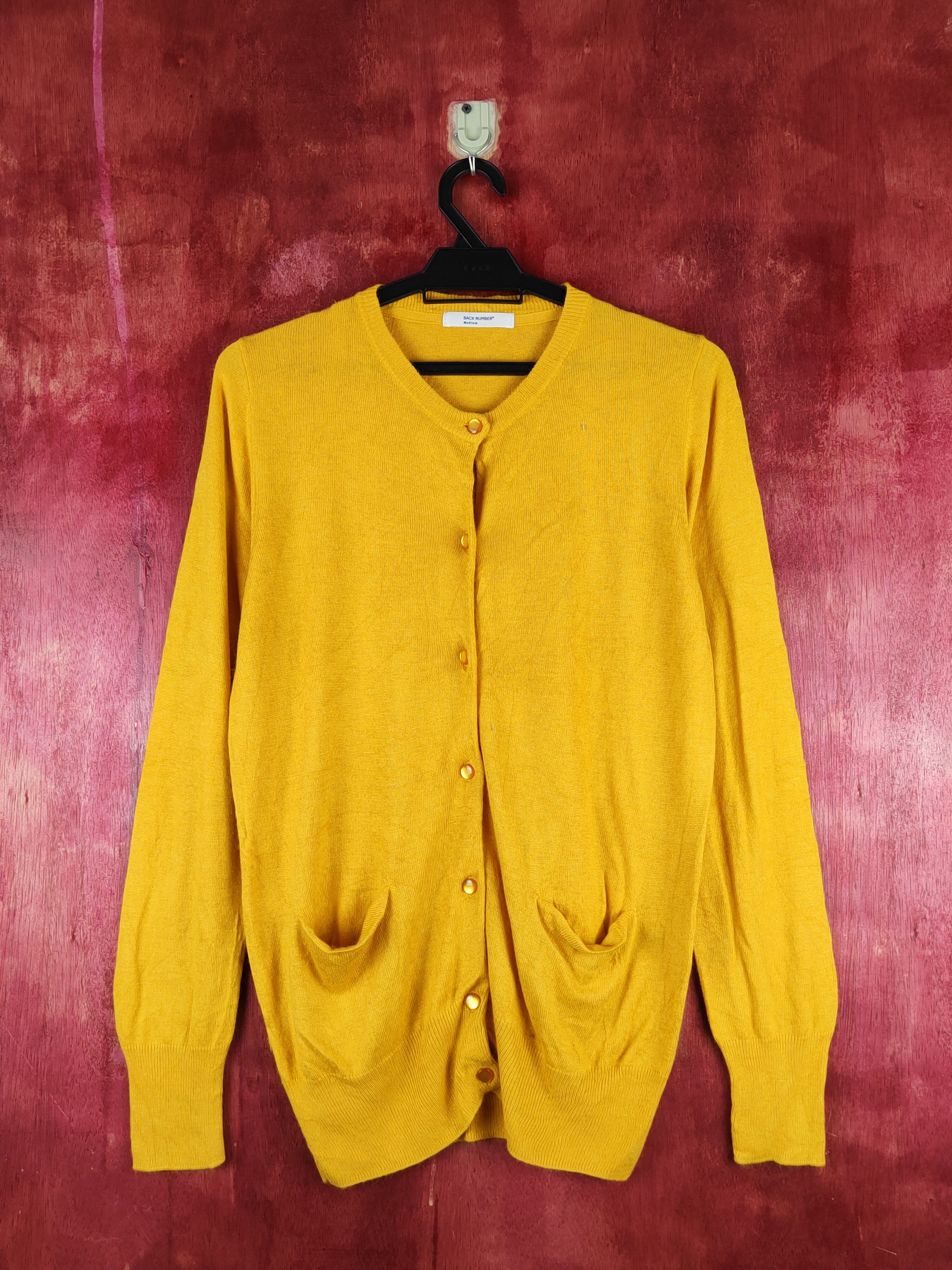Japanese Brand Back Number Mustard Knitwear Cardigan #S1098 Size M / US 6-8 / IT 42-44 - 1 Thumbnail