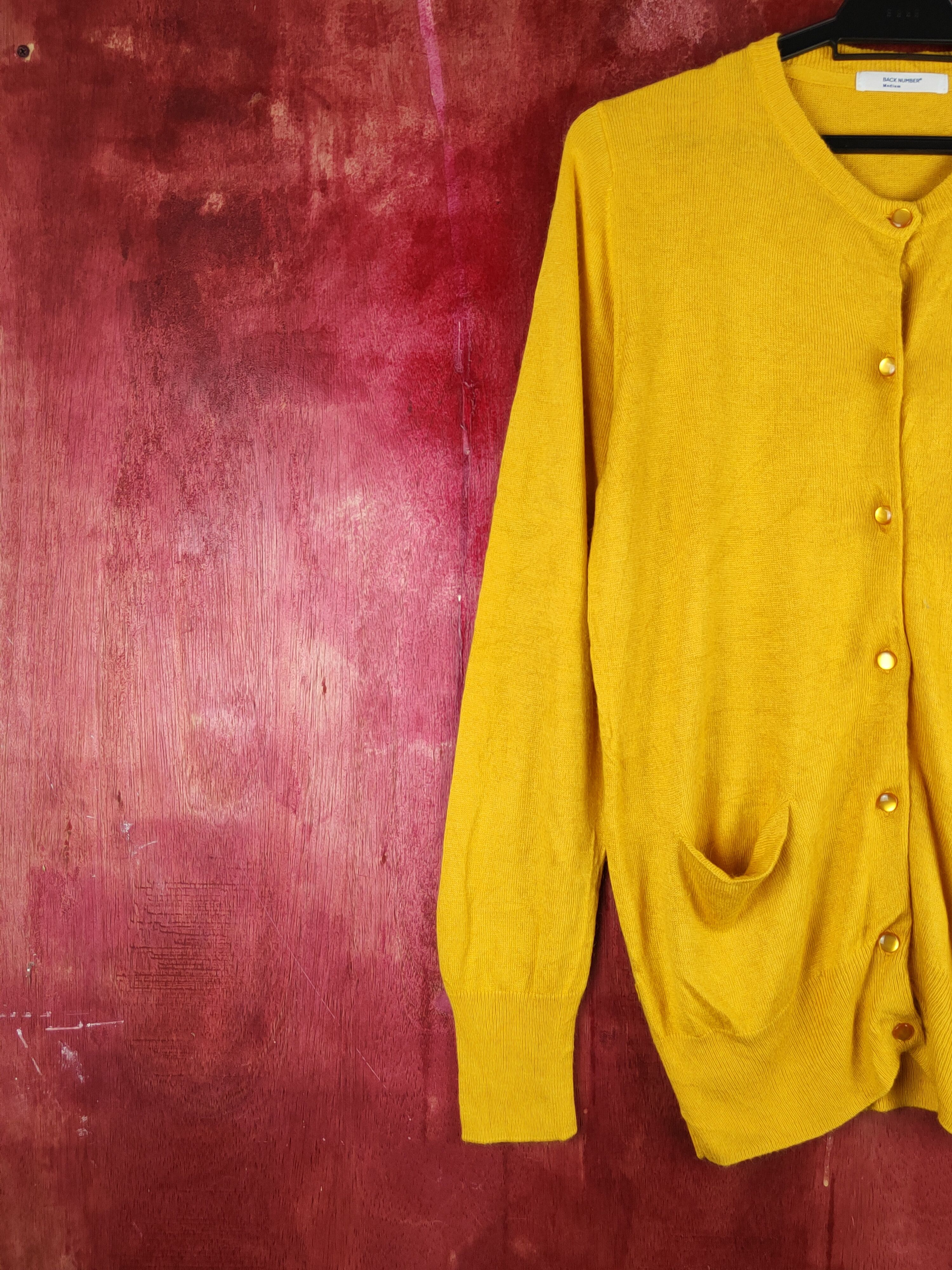 Japanese Brand Back Number Mustard Knitwear Cardigan #S1098 Size M / US 6-8 / IT 42-44 - 3 Thumbnail