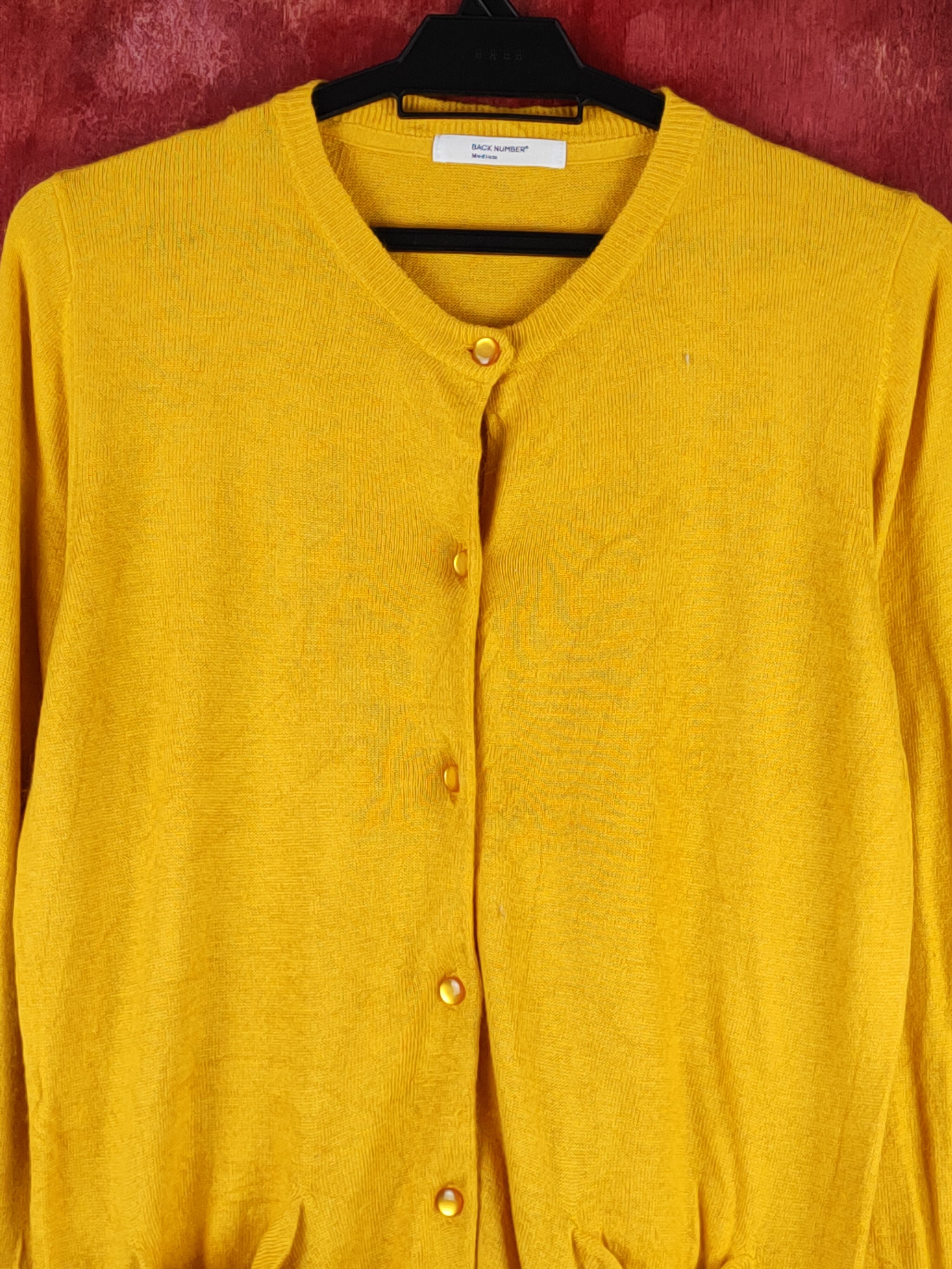 Japanese Brand Back Number Mustard Knitwear Cardigan #S1098 Size M / US 6-8 / IT 42-44 - 2 Thumbnail
