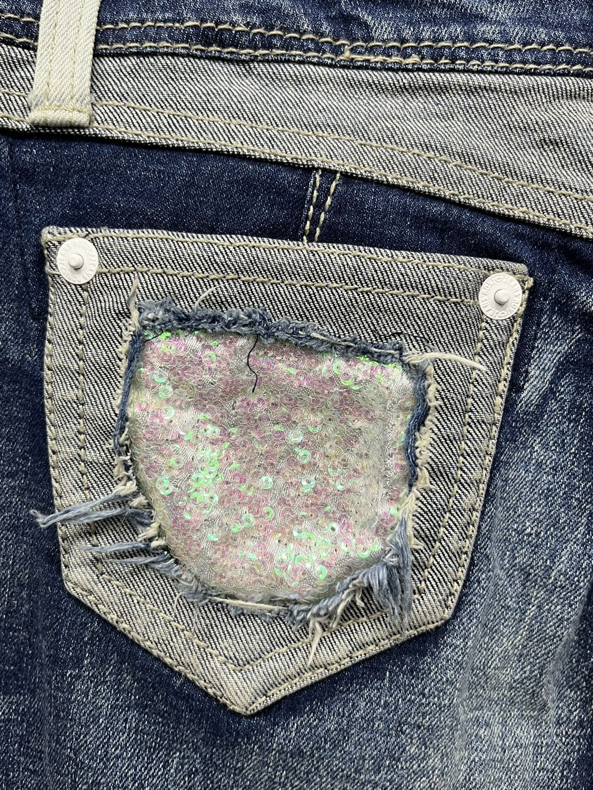 Ronin Division RONI Sequin Patchwork Blow Out Stretch Denim Cropped Style Size 25" / US 0 / IT 36 - 11 Thumbnail