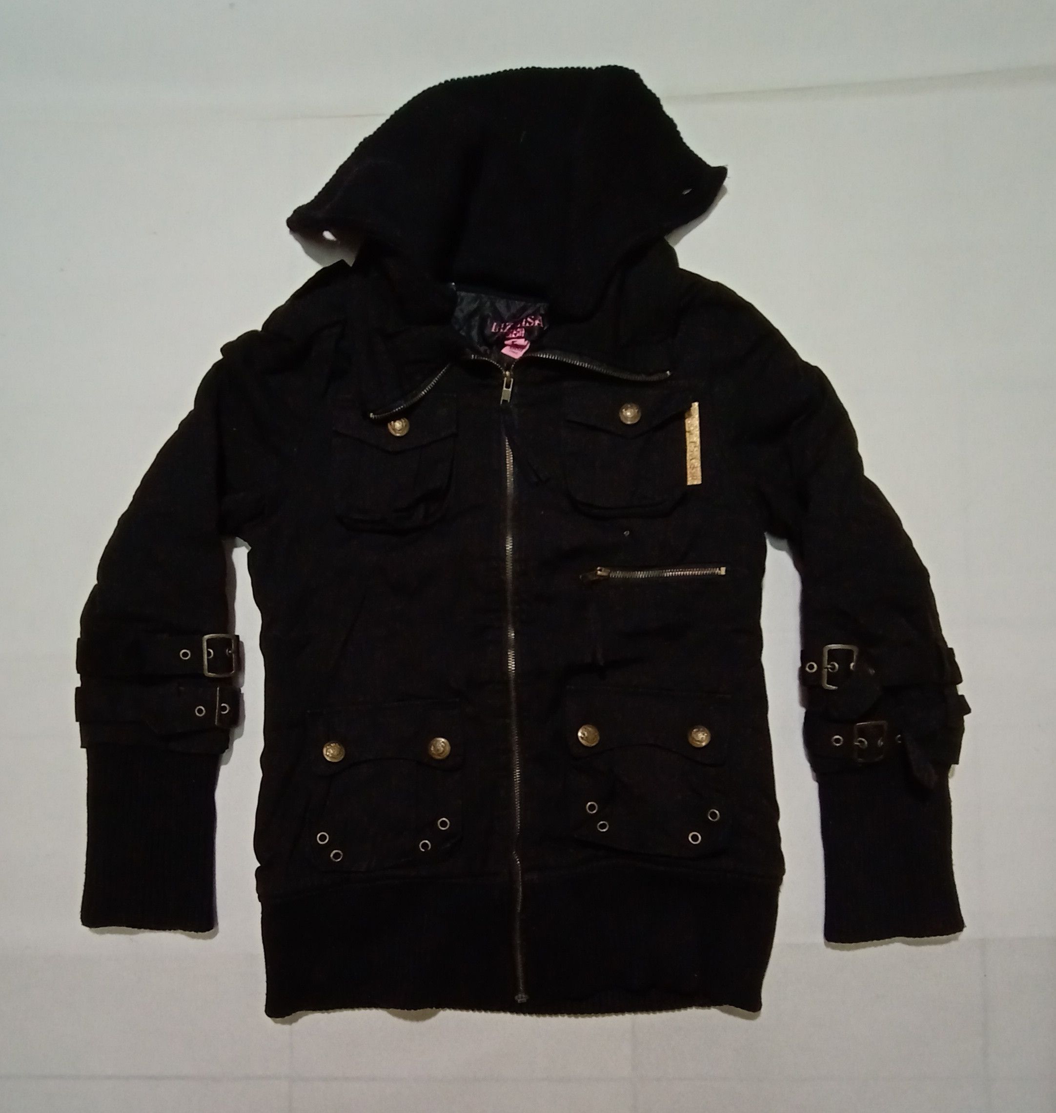image of Hype x Liz Lisa Cyberpunk Bondage Tactical Jacket Padded Quilted Inner in Black, Women's (Size Smal