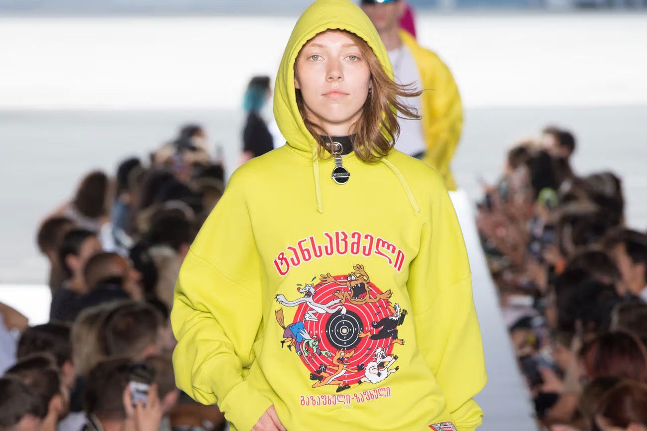 image of Vetements Oversized Cartoon Augmented Reality Hoodie in Neon Green, Men's (Size Medium)