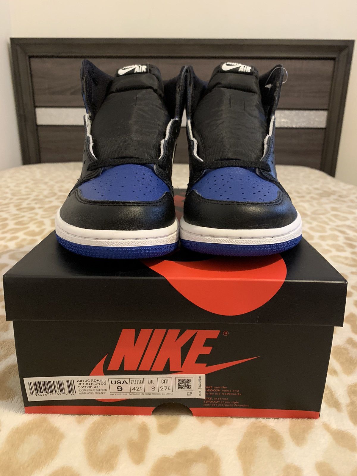 image of Jordan Nike Air Jordan 1 Royal Toe Size 9 Ds Shoes in Black/White/Game Royal, Men's