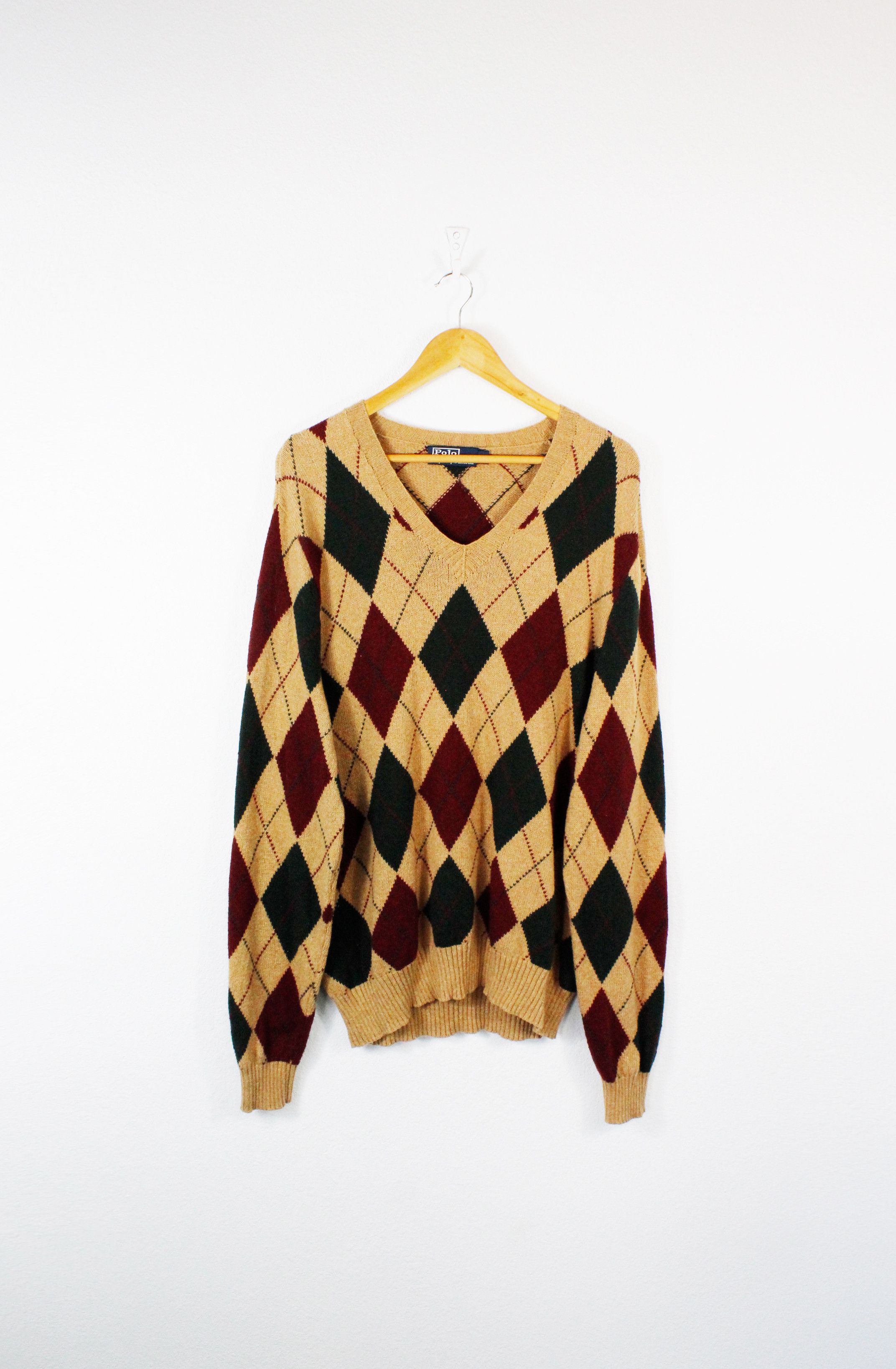 Polo Ralph Lauren × Ralph Lauren Ralph Lauren Argyle Pattern Cotton Cashmere V-neck Sweater Size US XL / EU 56 / 4 - 1 Thumbnail