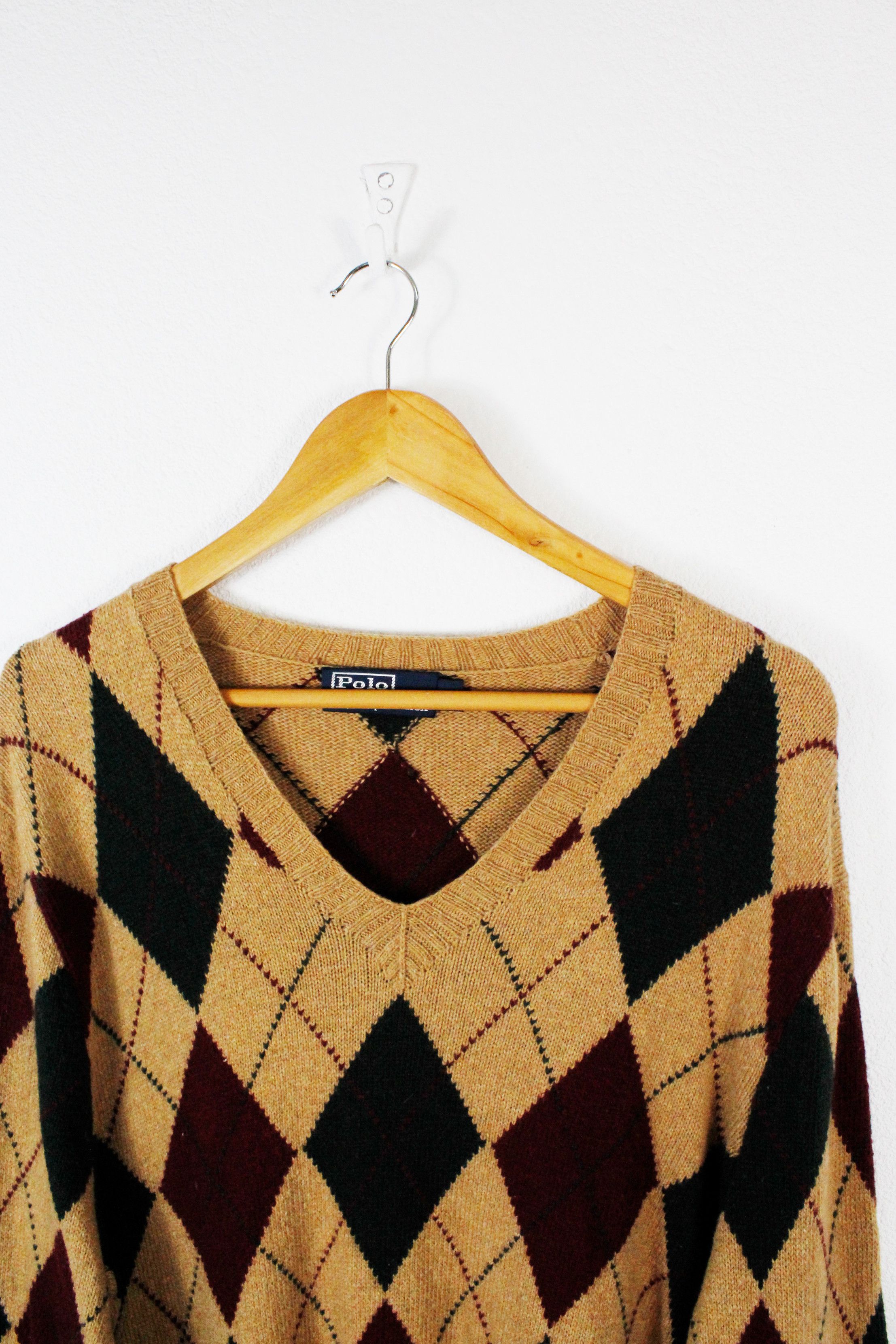 Polo Ralph Lauren × Ralph Lauren Ralph Lauren Argyle Pattern Cotton Cashmere V-neck Sweater Size US XL / EU 56 / 4 - 2 Thumbnail