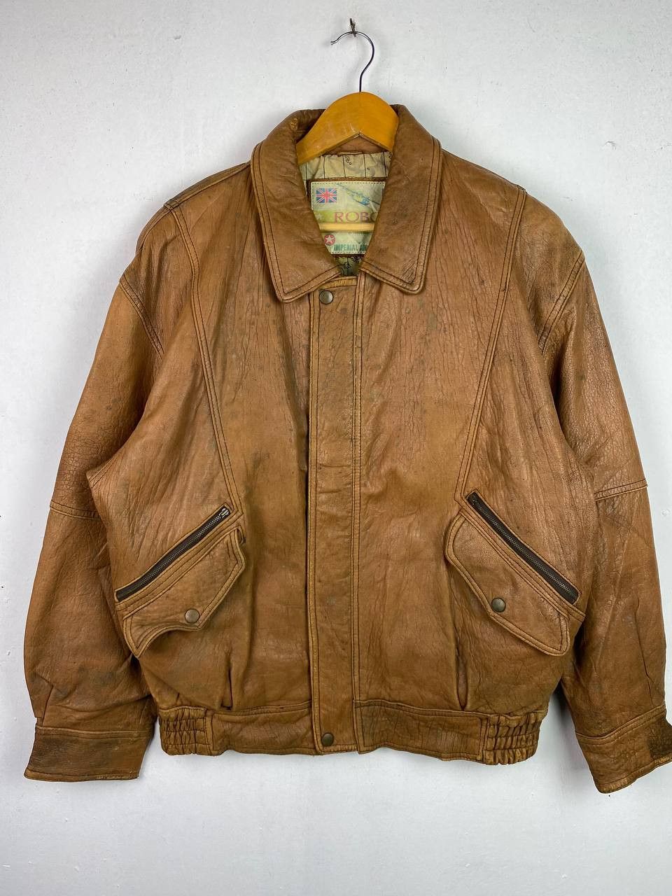 Vintage vintage leather jacket map lining nice design Size US L / EU 52-54 / 3 - 2 Thumbnail