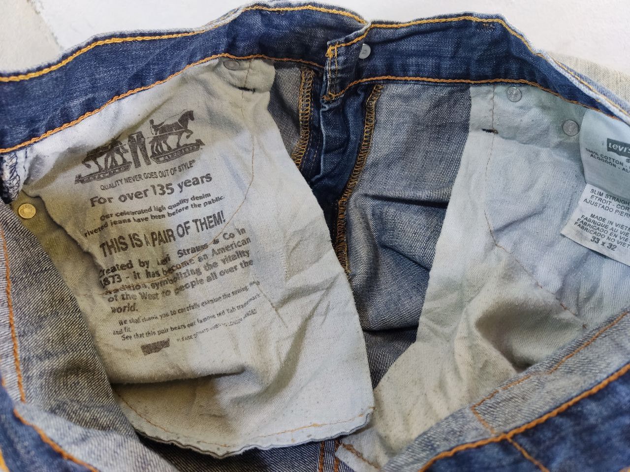 Levi's levis 514 slim straight faded distressed denim Size US 34 / EU 50 - 4 Thumbnail