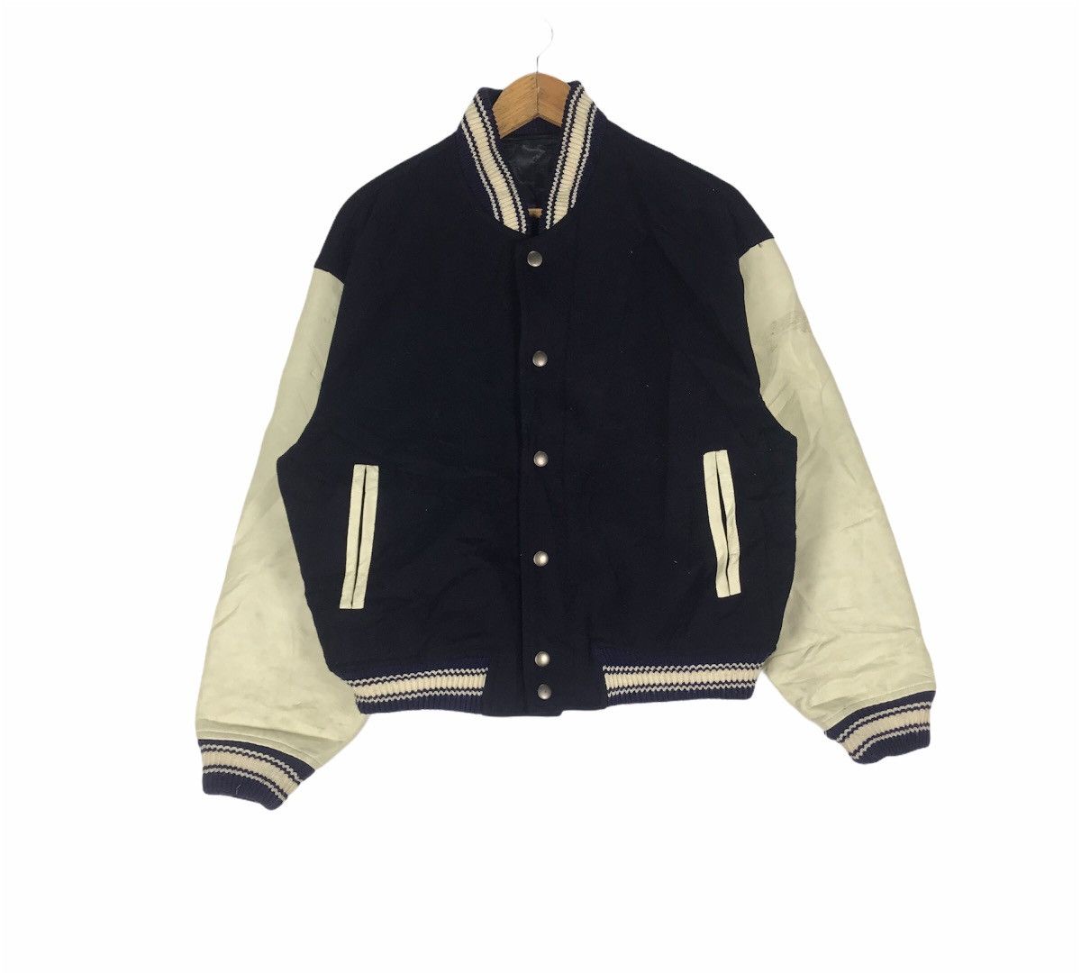 Designer Michel Faret wool mix leather varsity bomber jacket Size US M / EU 48-50 / 2 - 2 Thumbnail