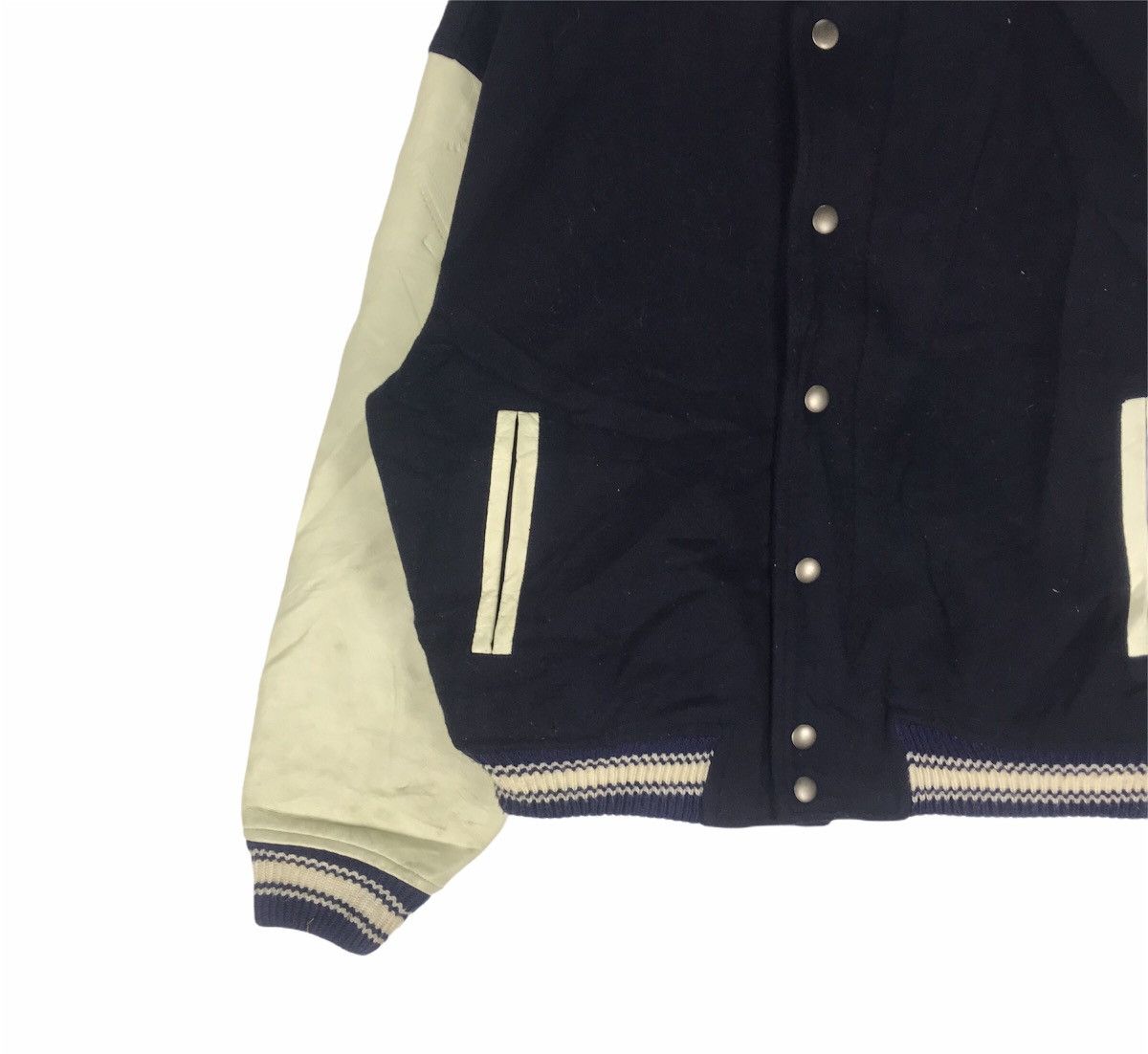 Designer Michel Faret wool mix leather varsity bomber jacket Size US M / EU 48-50 / 2 - 4 Thumbnail