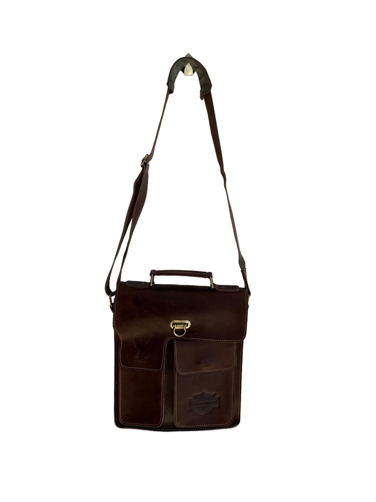 Genuine Leather × Harley Davidson × Indian Motorcycle 1970s Harley Davidson 🦅 Engraved Logo Crossbody Sling Bag Size ONE SIZE - 4 Thumbnail