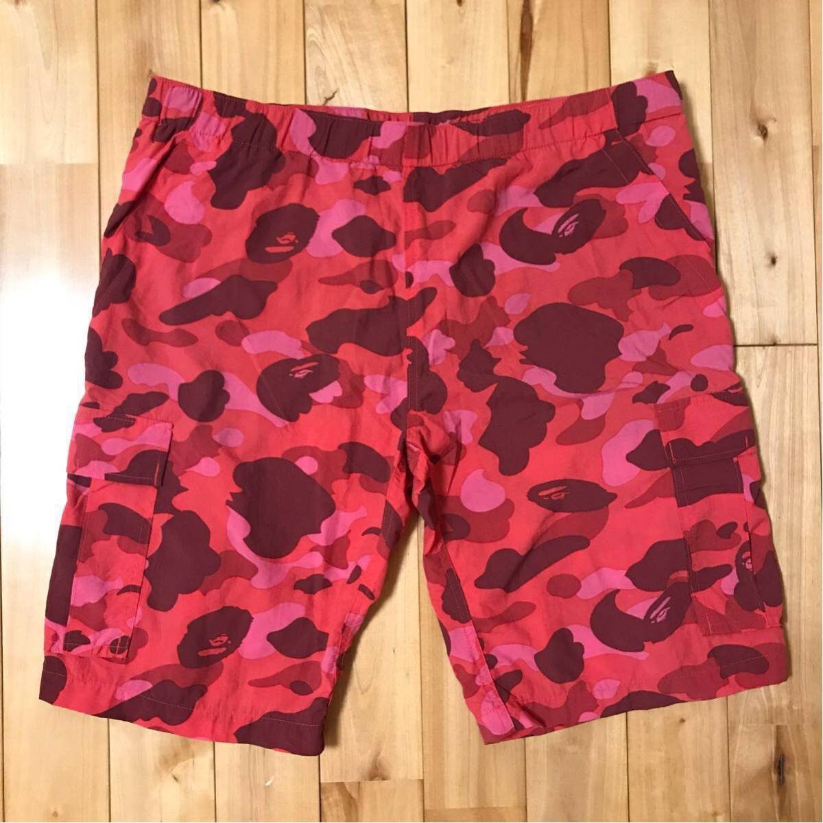 BAPE camo nylon cargo shorts red camo ★size M