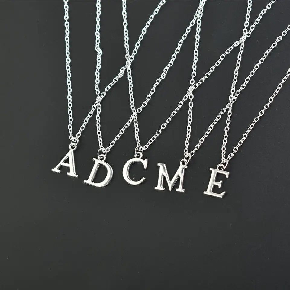 Jewelry Silver Color A-Z English Alphabet Letter Pendants Necklaces Size ONE SIZE - 3 Thumbnail