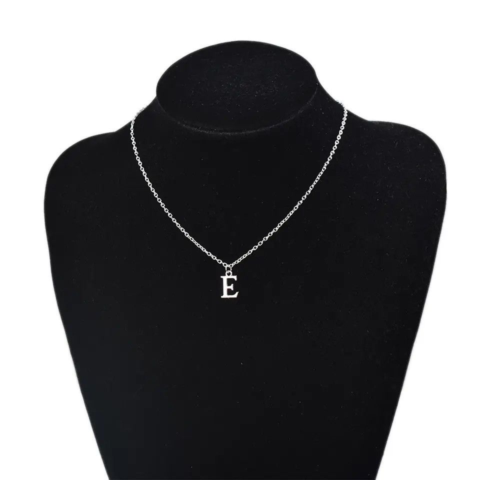 Jewelry Silver Color A-Z English Alphabet Letter Pendants Necklaces Size ONE SIZE - 1 Thumbnail